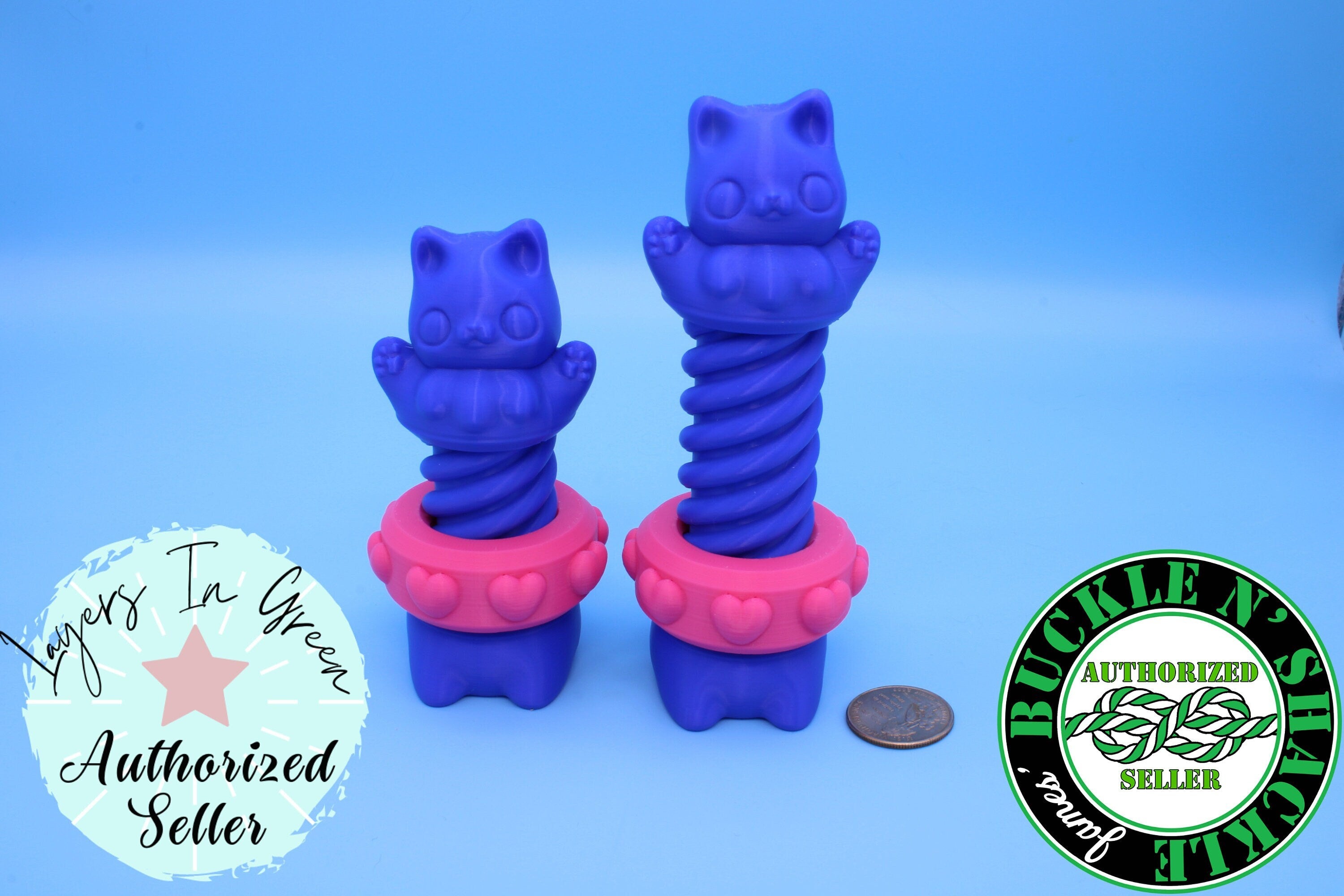 Blue Kitty Cat Bolt with Pink. 2 sizes.