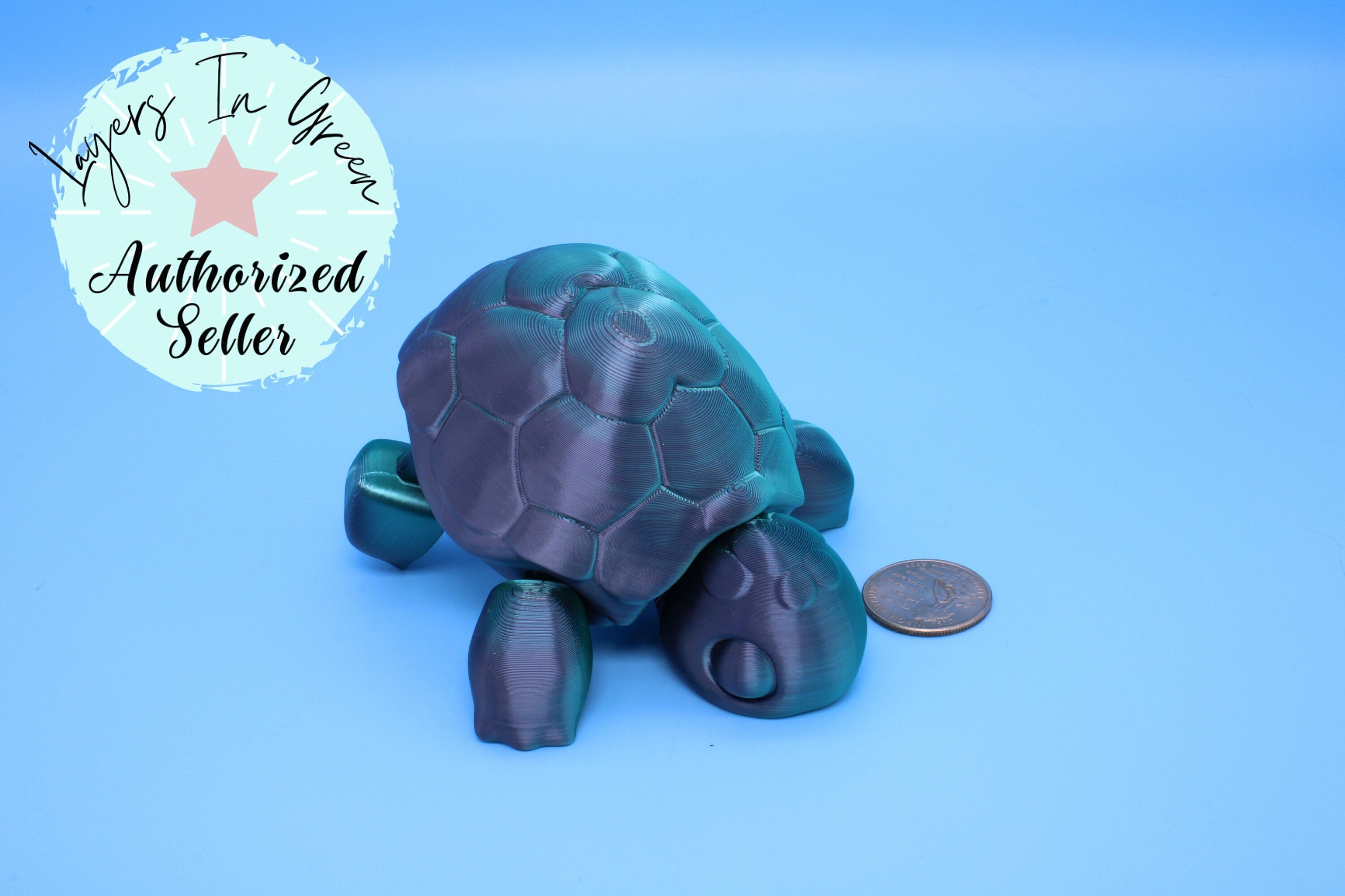 Articulating Turtle | 3D Printed Black & Green Cute Turtle with heart on shell.