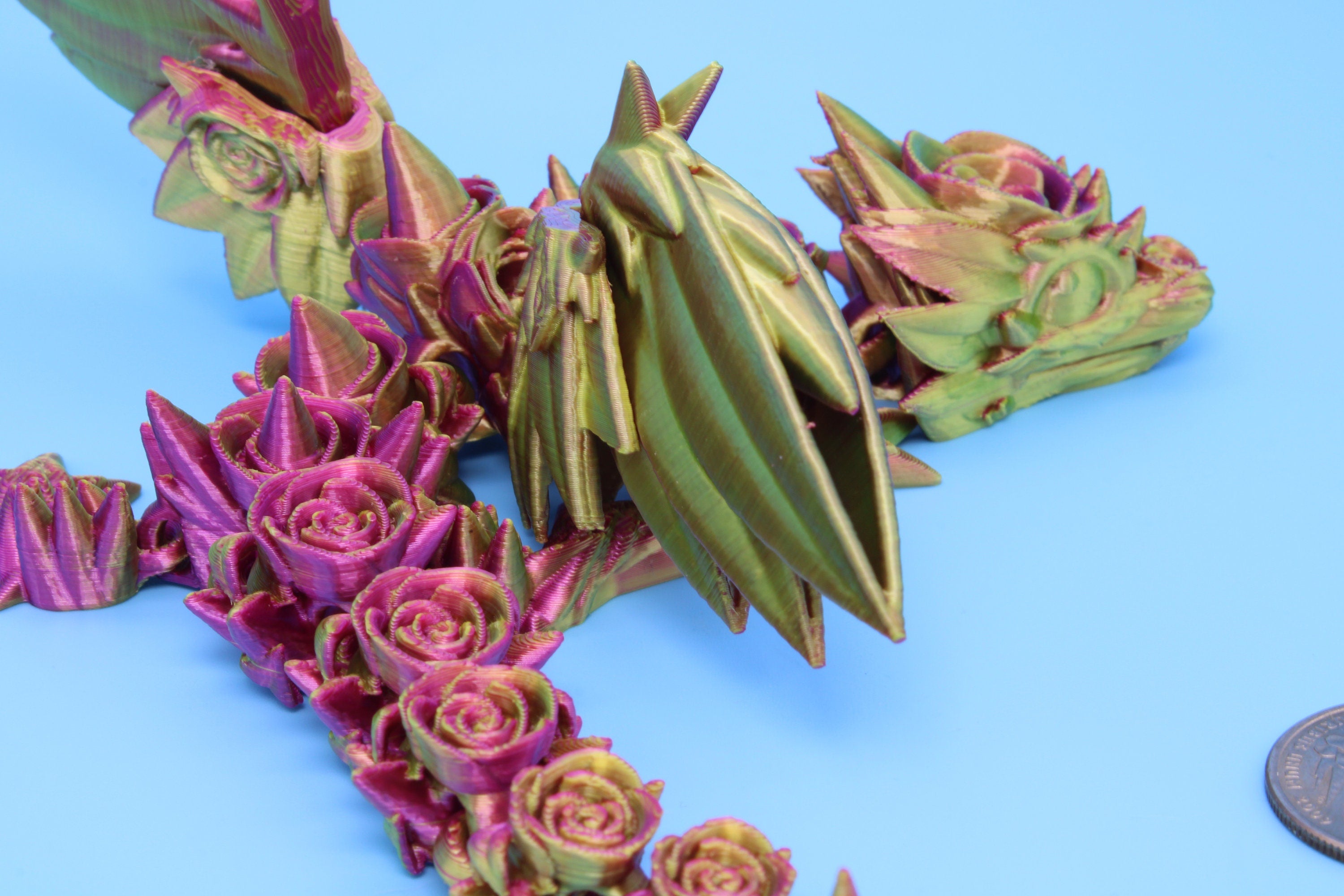 Baby Rose Wing Dragon | 3D Printed | Fidget | Flexi Toy 8.5 in. | Stress Relief Gift