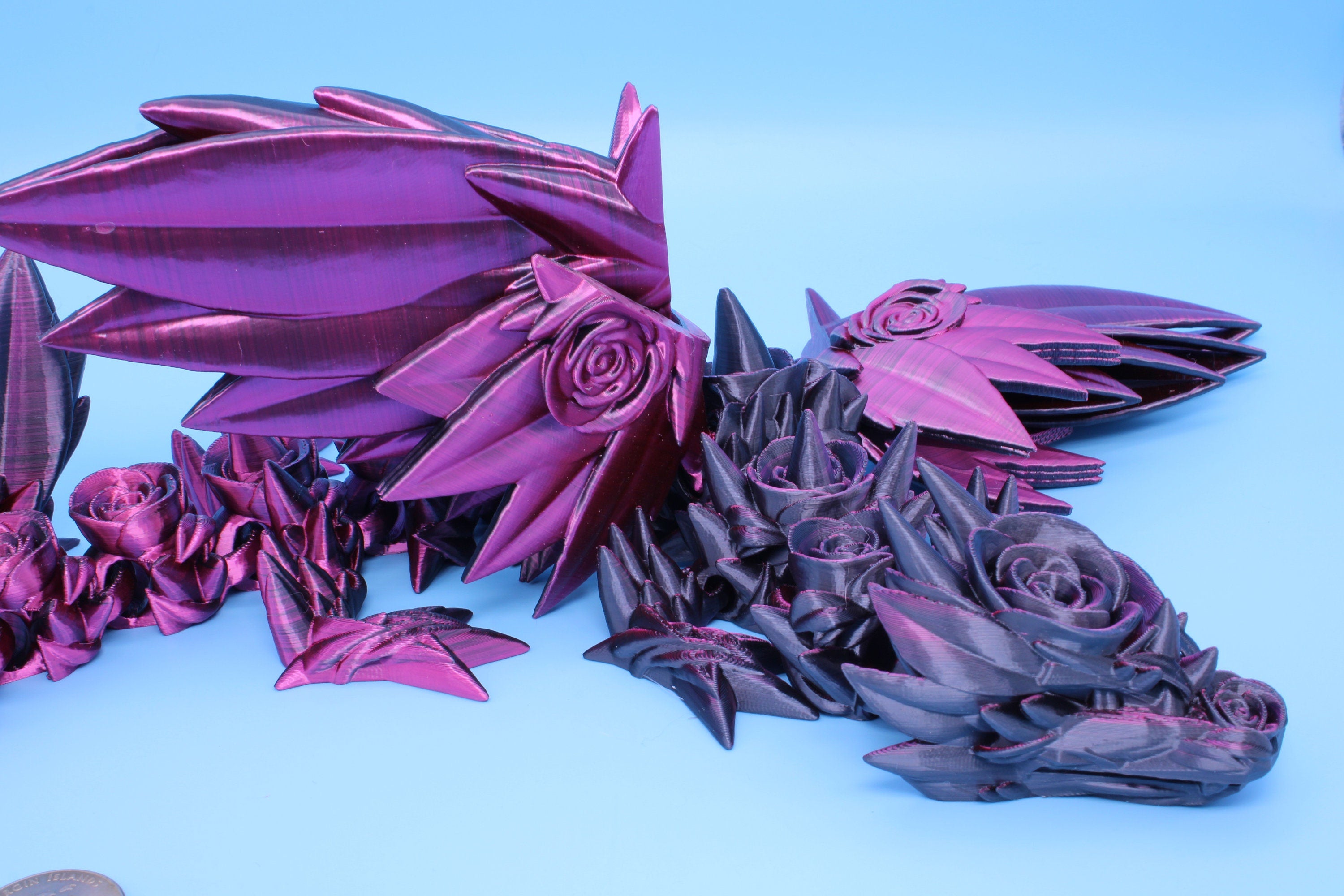 Rose Wing Dragon | Articulating Dragon | 3D Printed Fidget | 19 in. | Made To Order