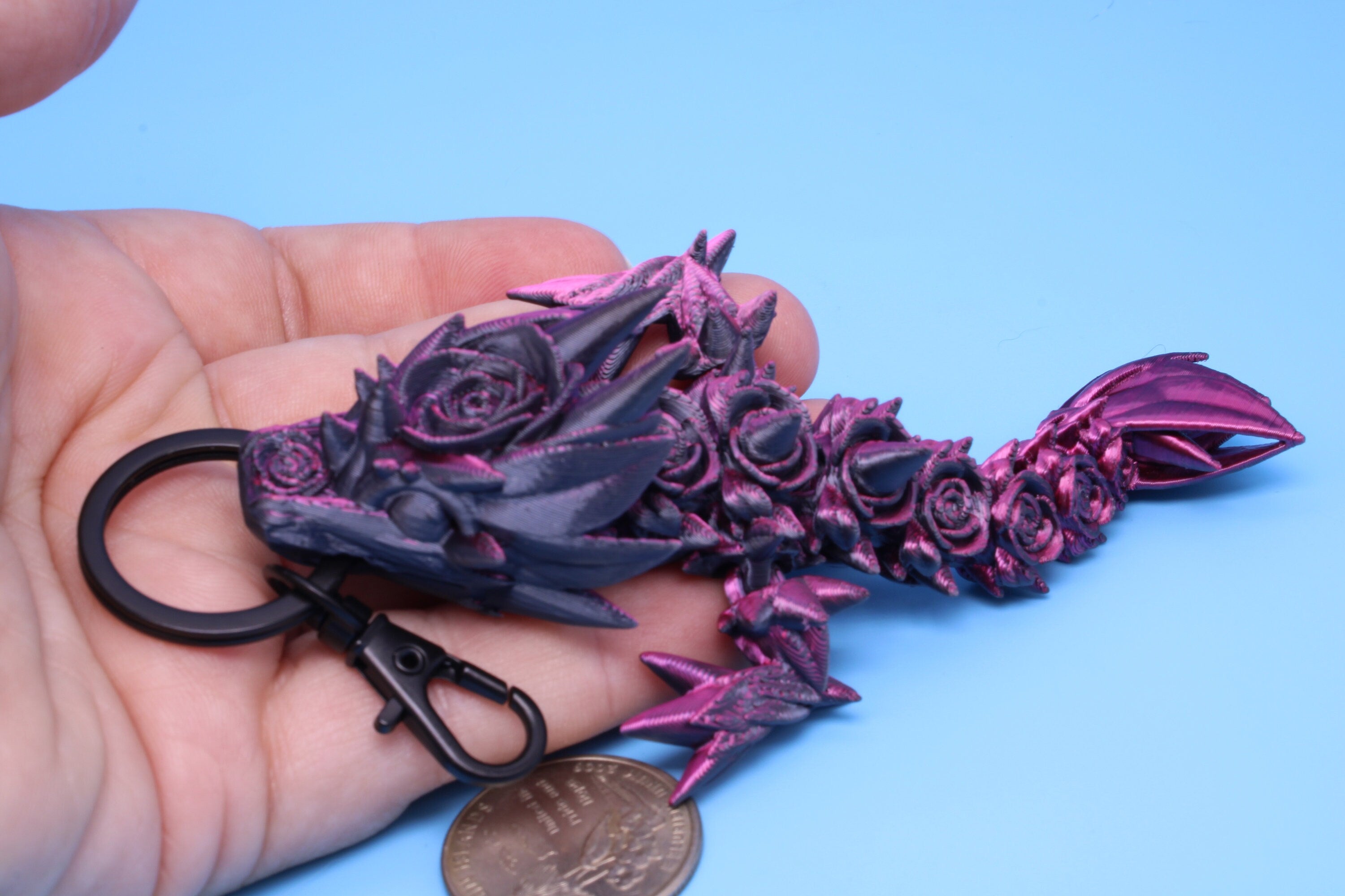 Baby Rose Dragon- Tadling Keychain | 3D Printed Rose Dragon | 4.75 inches Made to Order