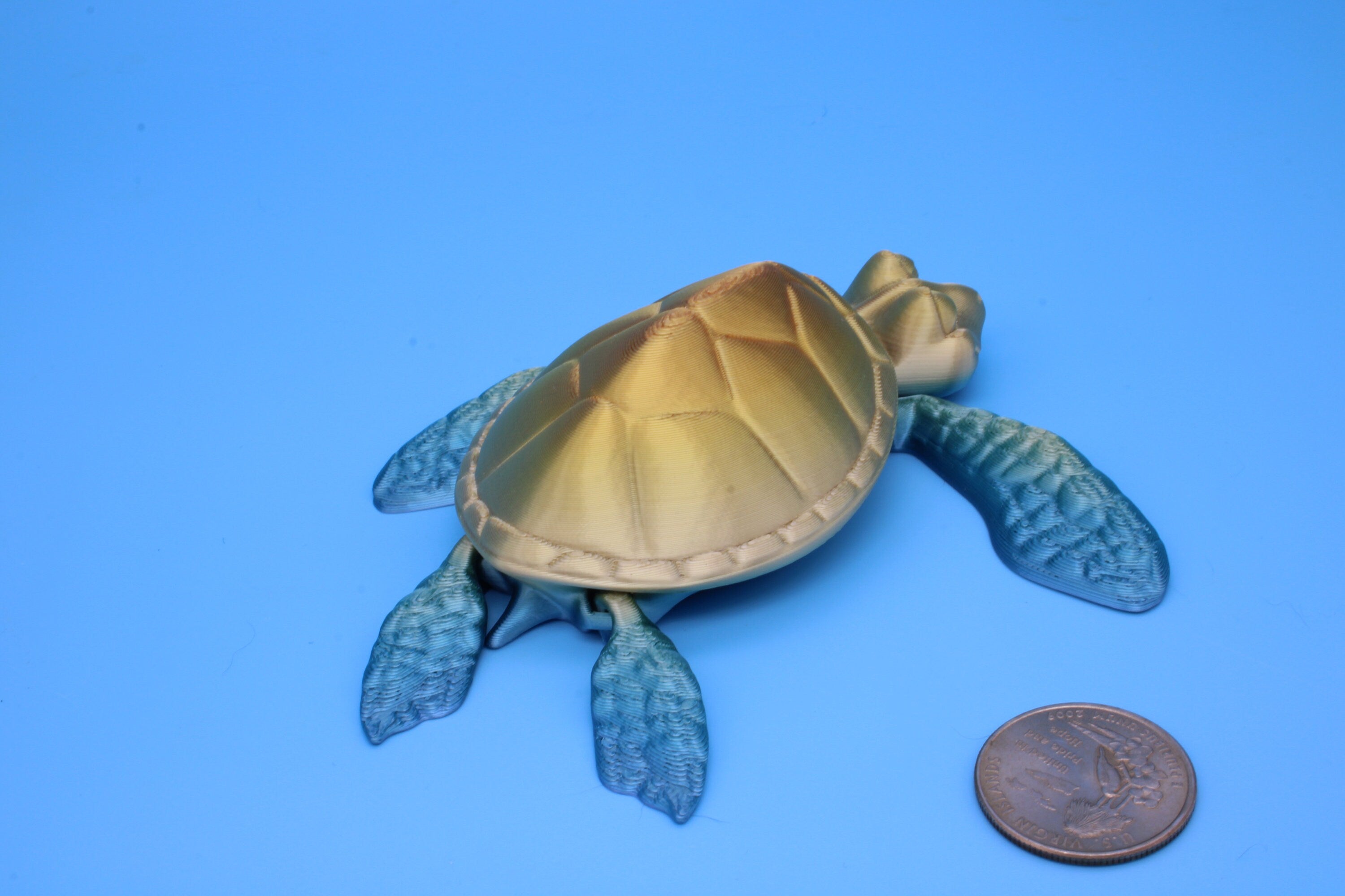 Turtle- Blue & Gold | Cute Flexi Toy | Articulating Turtle | 3D printed 4.75 in.