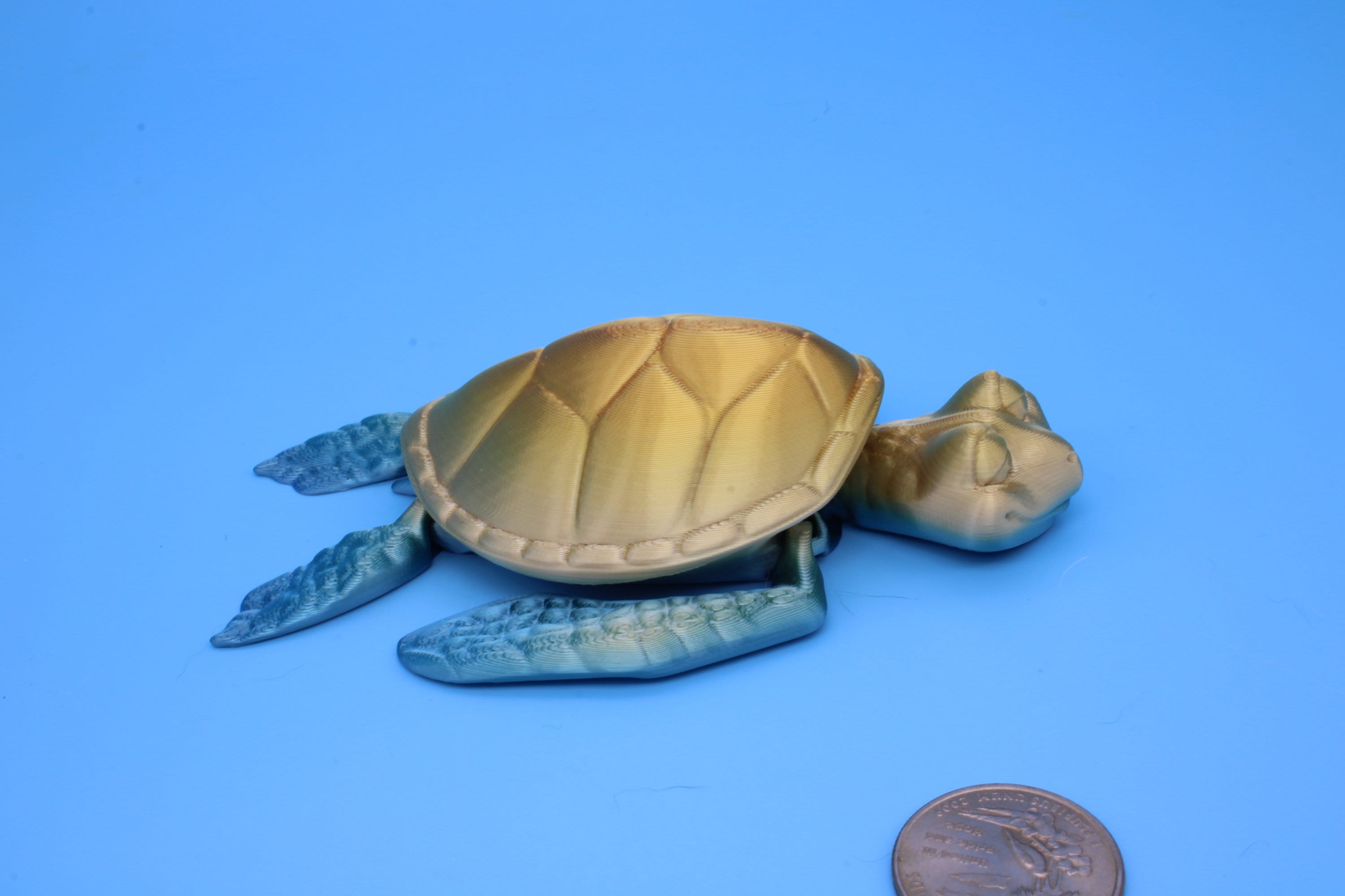 Turtle- Blue & Gold | Cute Flexi Toy | Articulating Turtle | 3D printed 4.75 in.