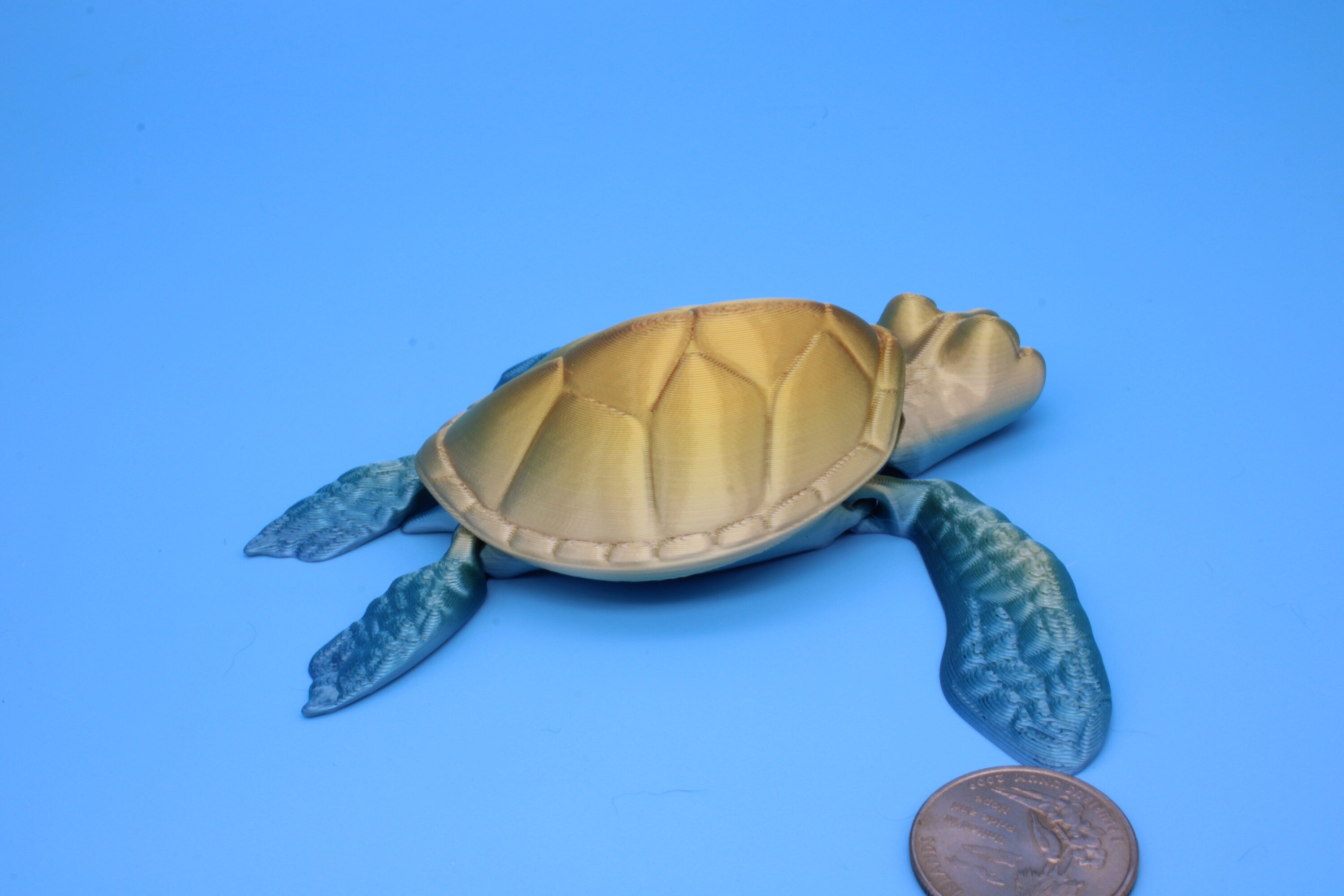 Turtle- Blue & Gold | Cute Flexi Toy | Articulating Turtle | 3D printed 4.75 in.
