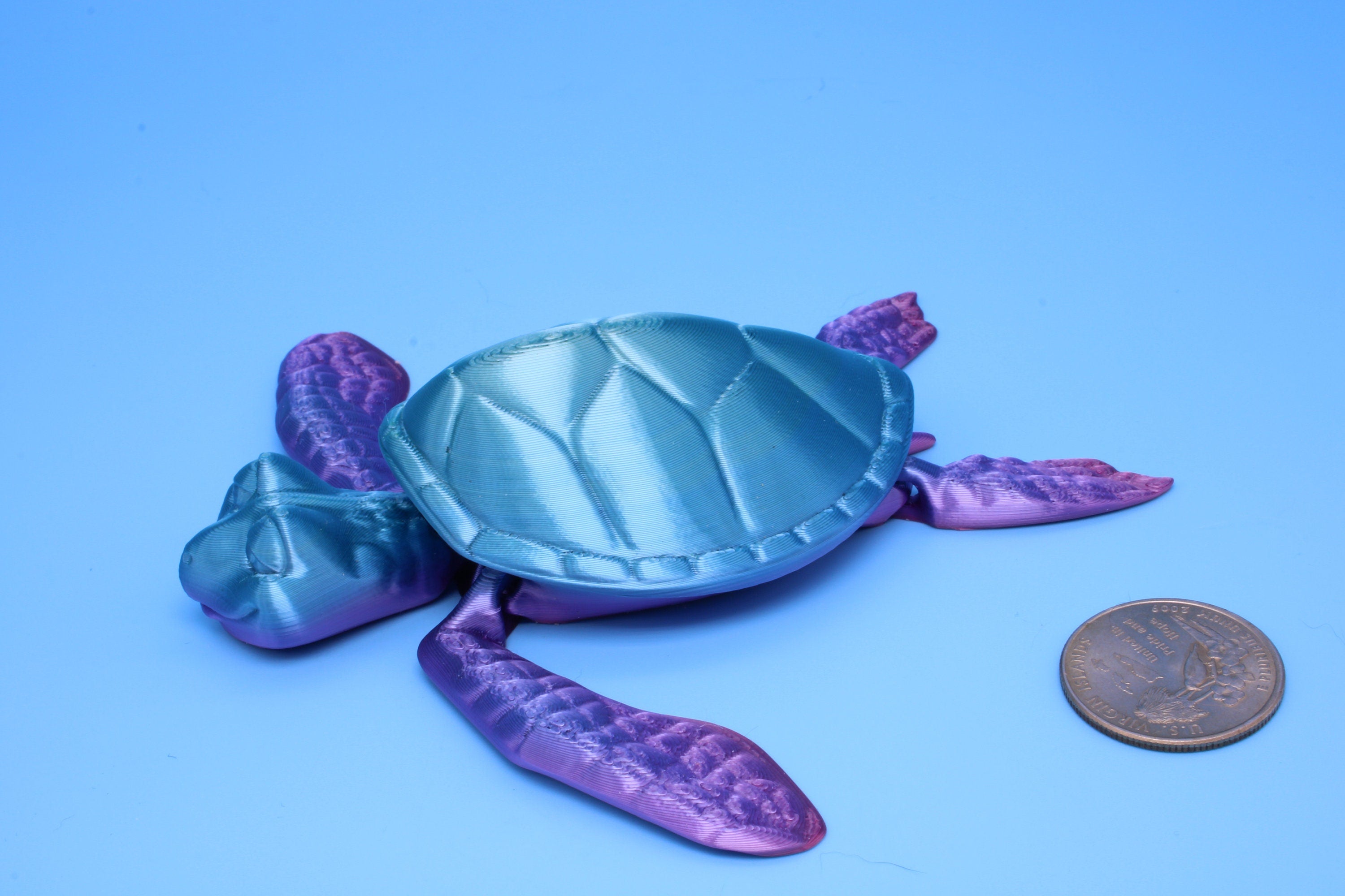 Turtle- Blue & Purple | Cute Flexi Toy | Articulating Turtle | 3D printed 4.75 in.