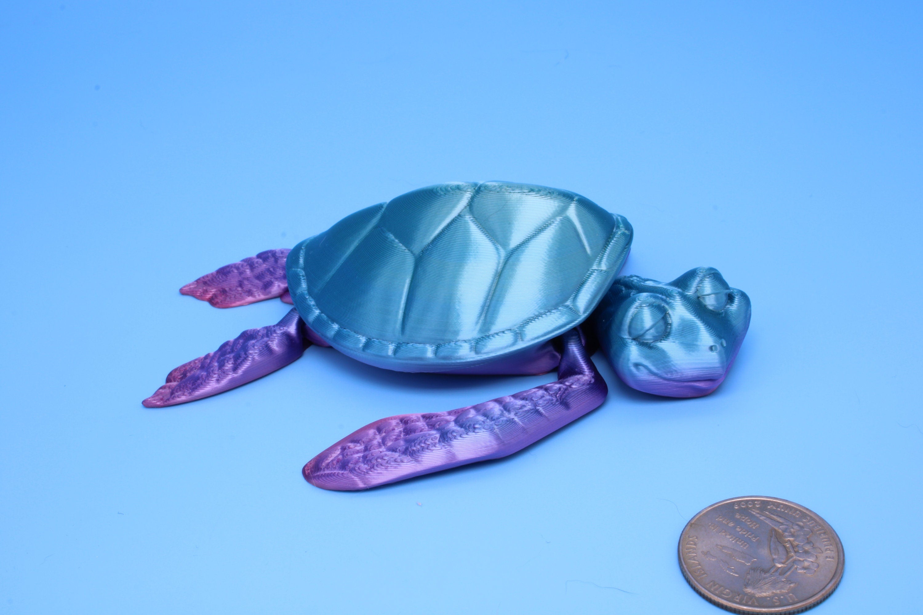 Turtle- Blue & Purple | Cute Flexi Toy | Articulating Turtle | 3D printed 4.75 in.