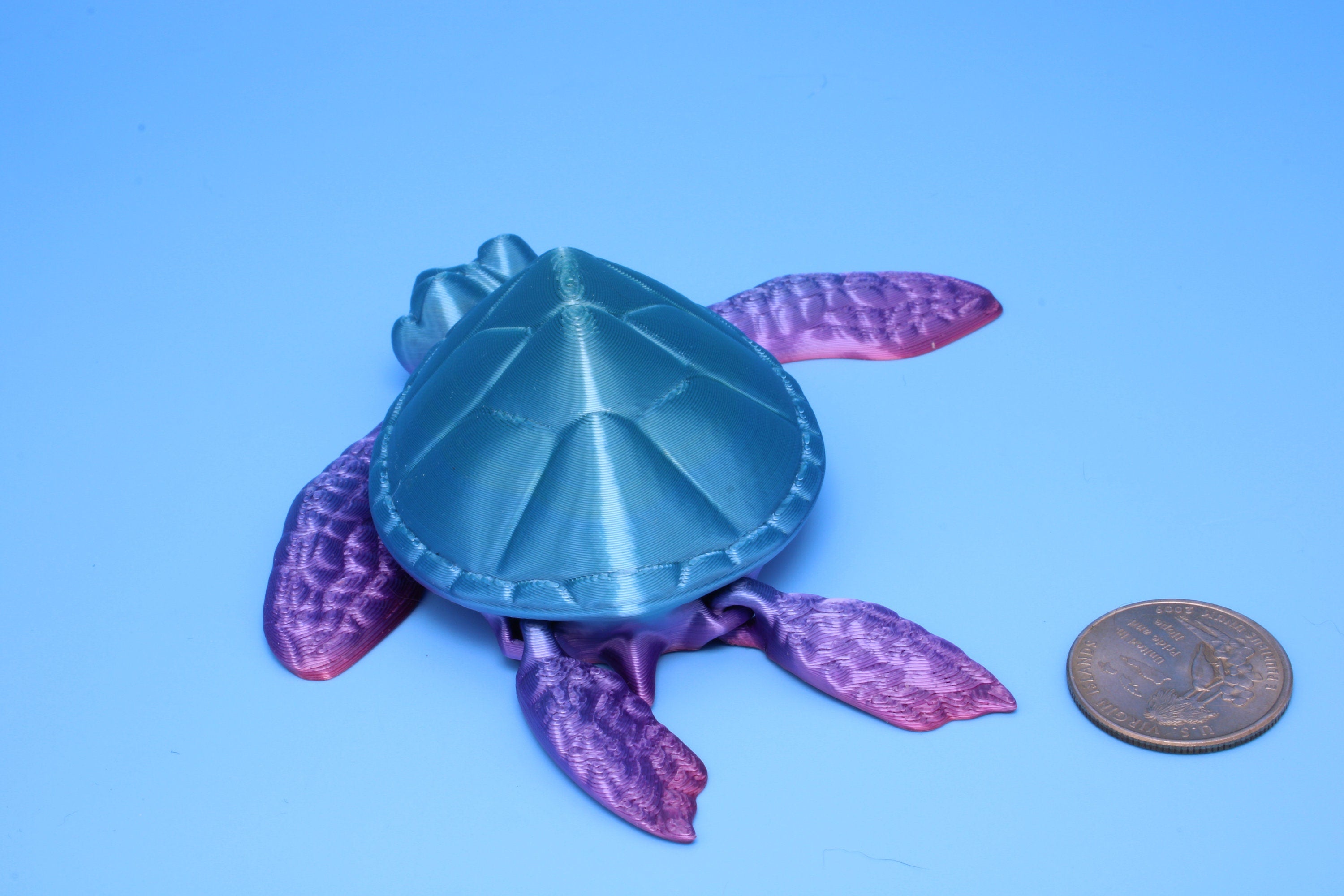 Turtle- Blue & Purple | Cute Flexi Toy | Articulating Turtle | 3D printed 4.75 in.