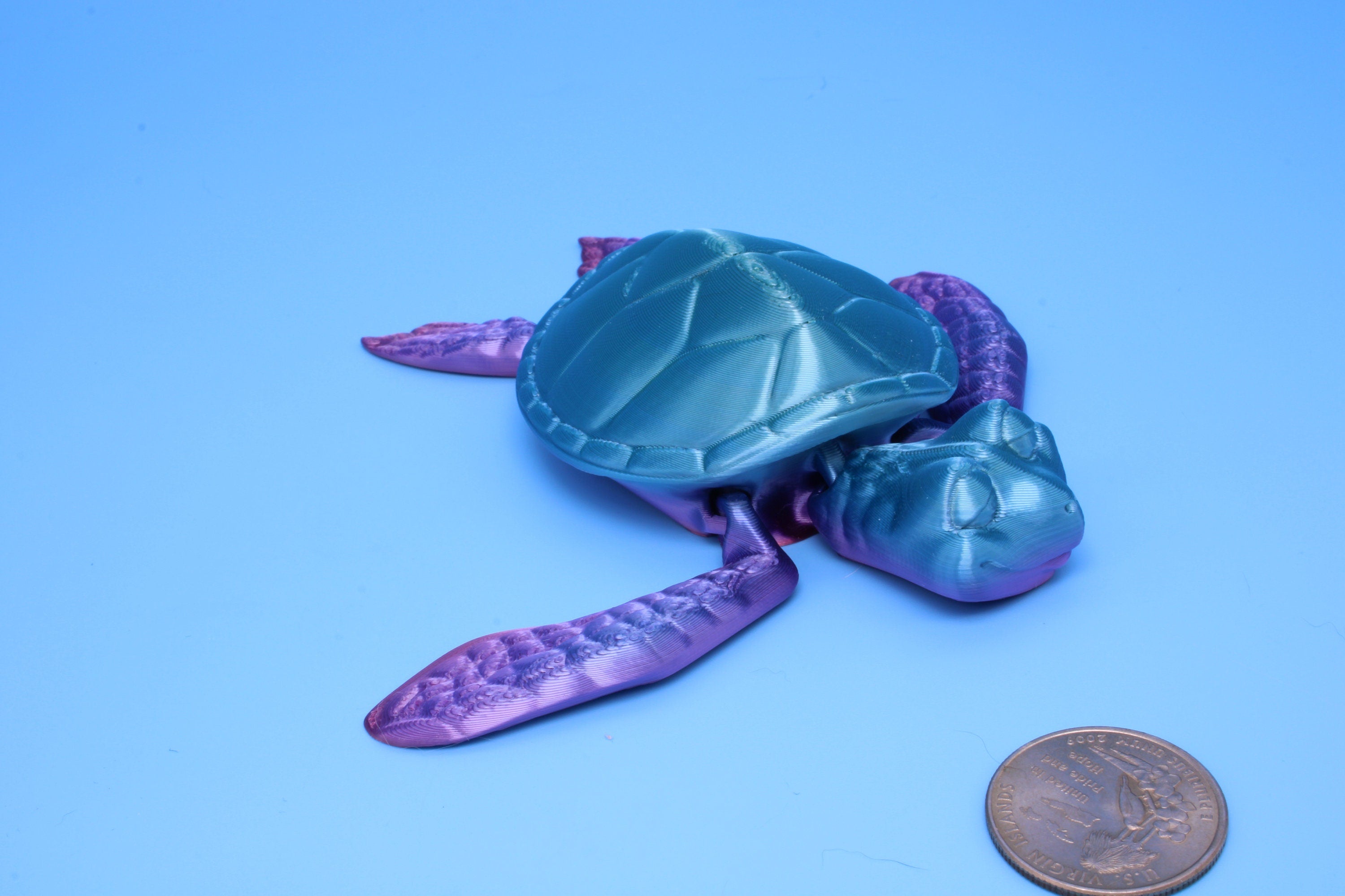 Turtle- Blue & Purple | Cute Flexi Toy | Articulating Turtle | 3D printed 4.75 in.