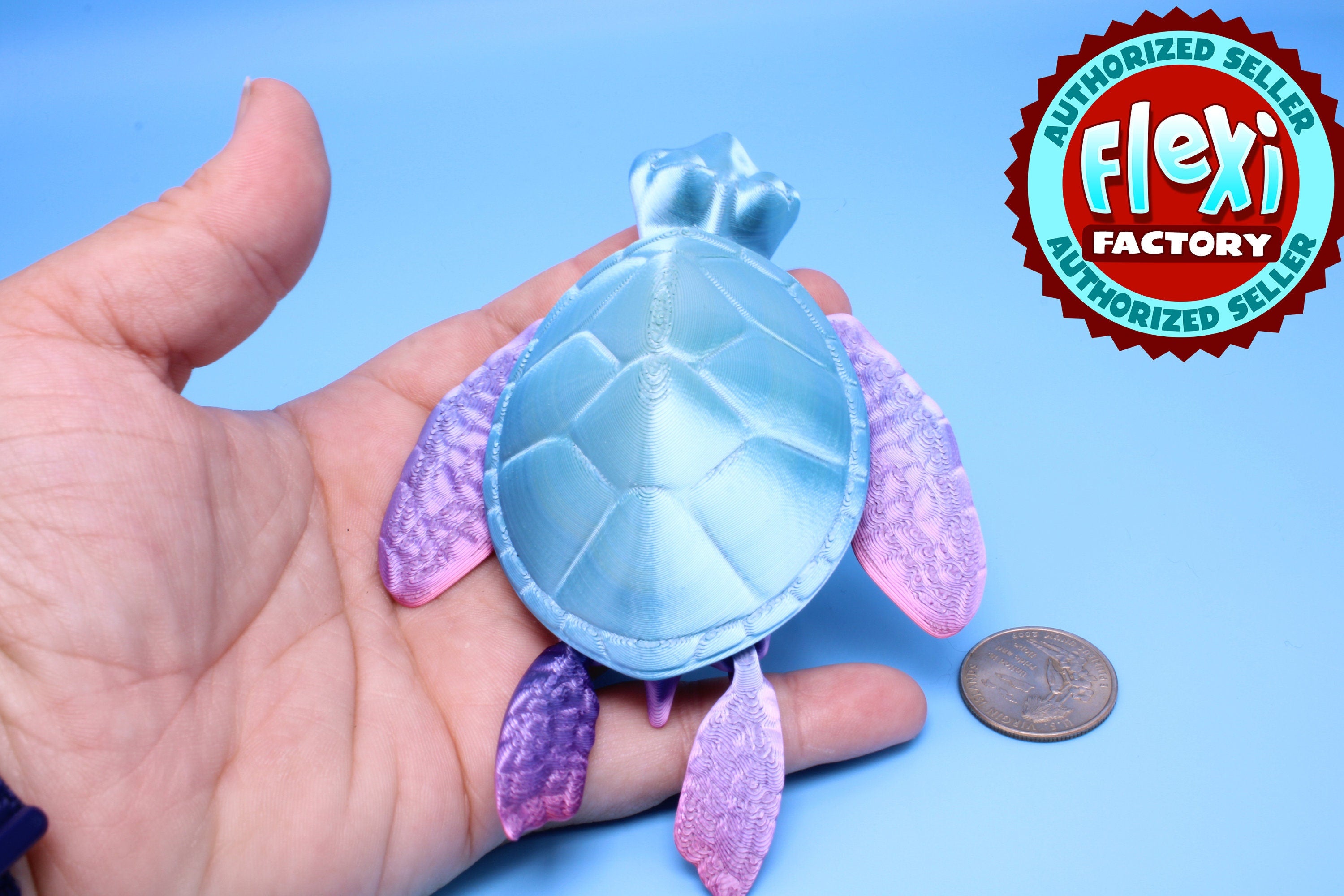 Turtle- Blue & Purple | Cute Flexi Toy | Articulating Turtle | 3D printed 4.75 in.