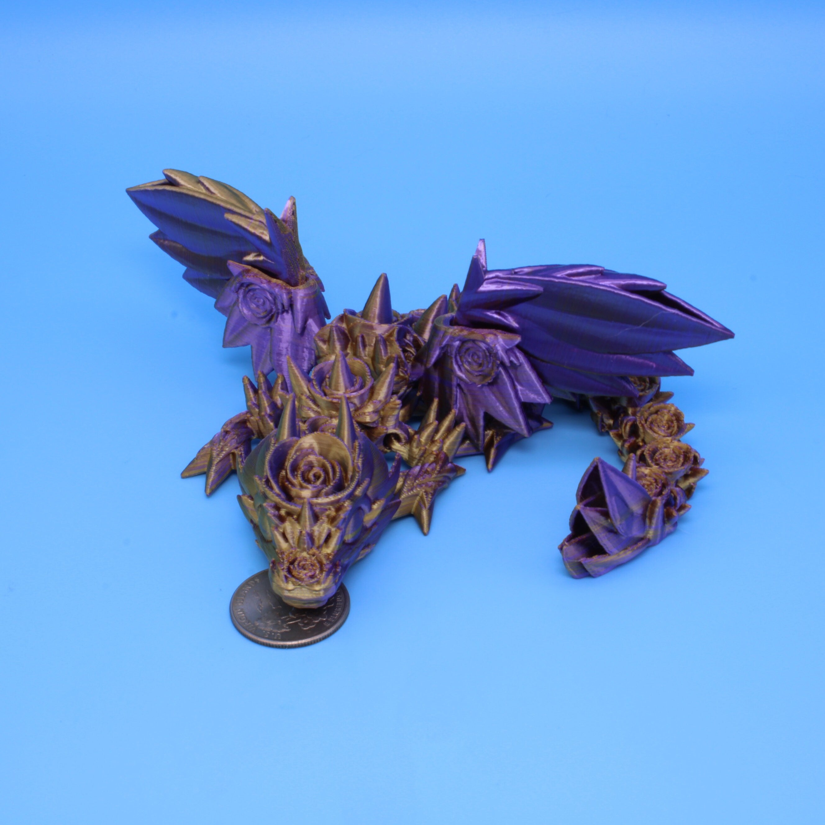 Baby Rose Wing Dragon | Purple Gold | 3D Printed 8.5 in.