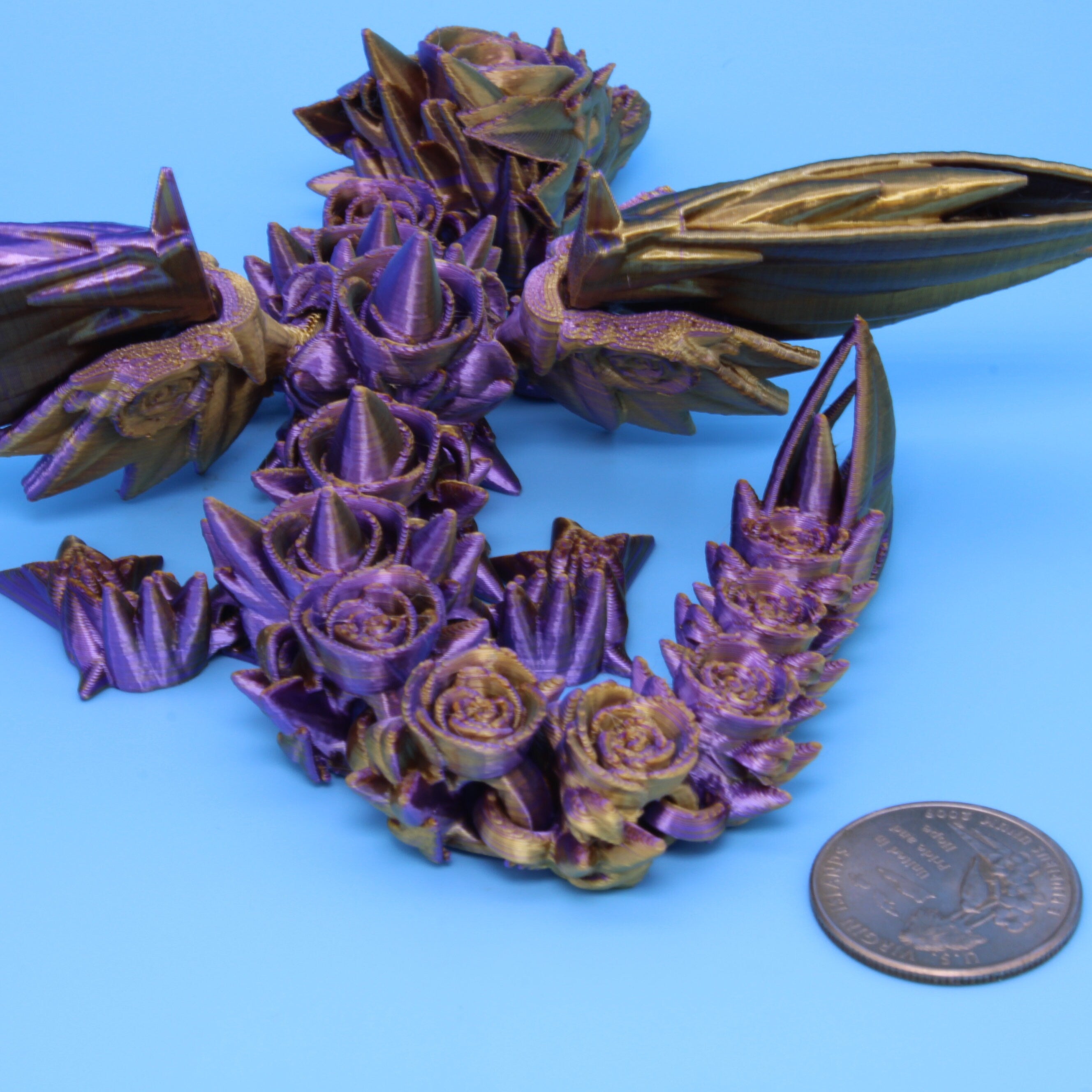 Baby Rose Wing Dragon | Purple Gold | 3D Printed 8.5 in.