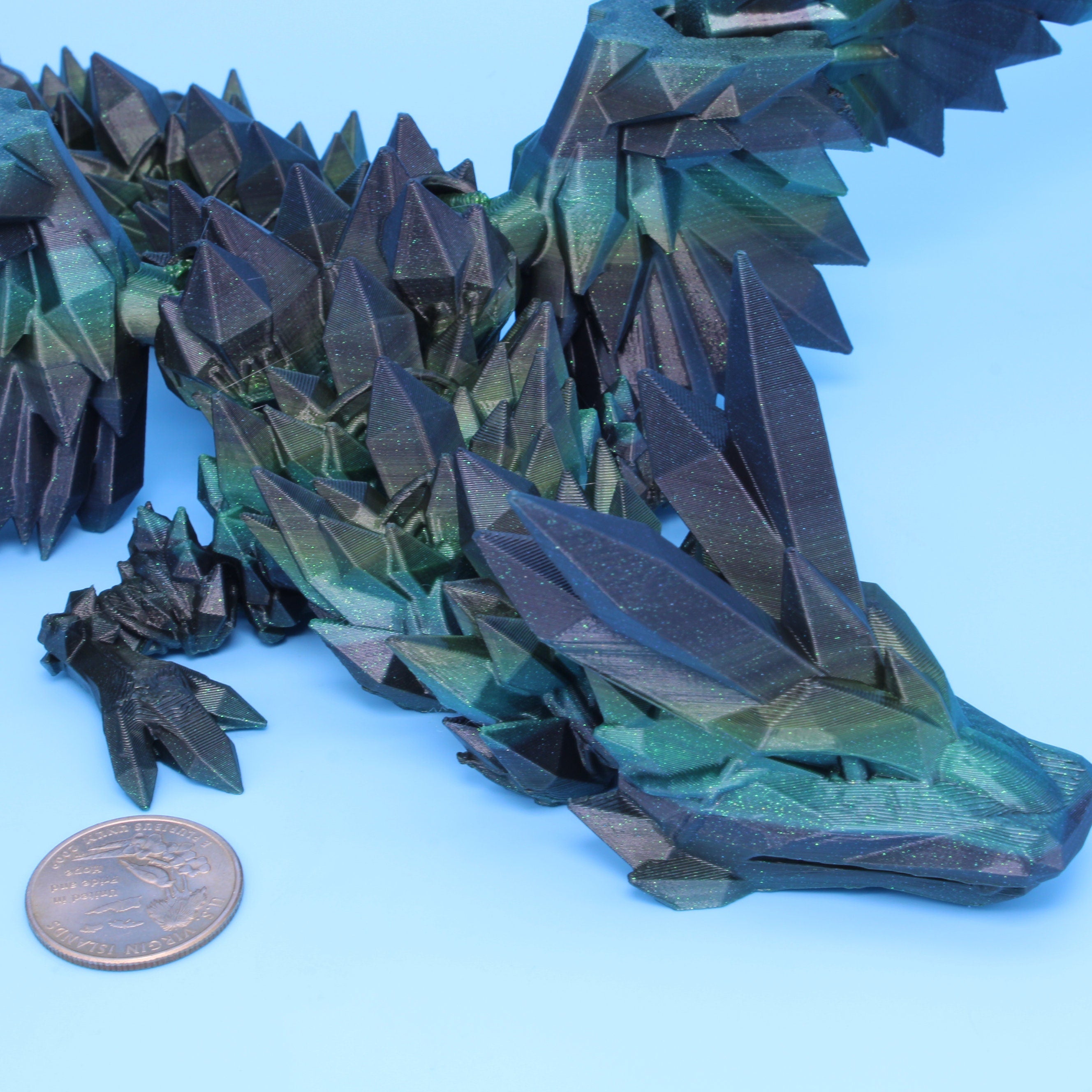 Crystal Wing Dragon | Green Black | 3D printed | 18 in.