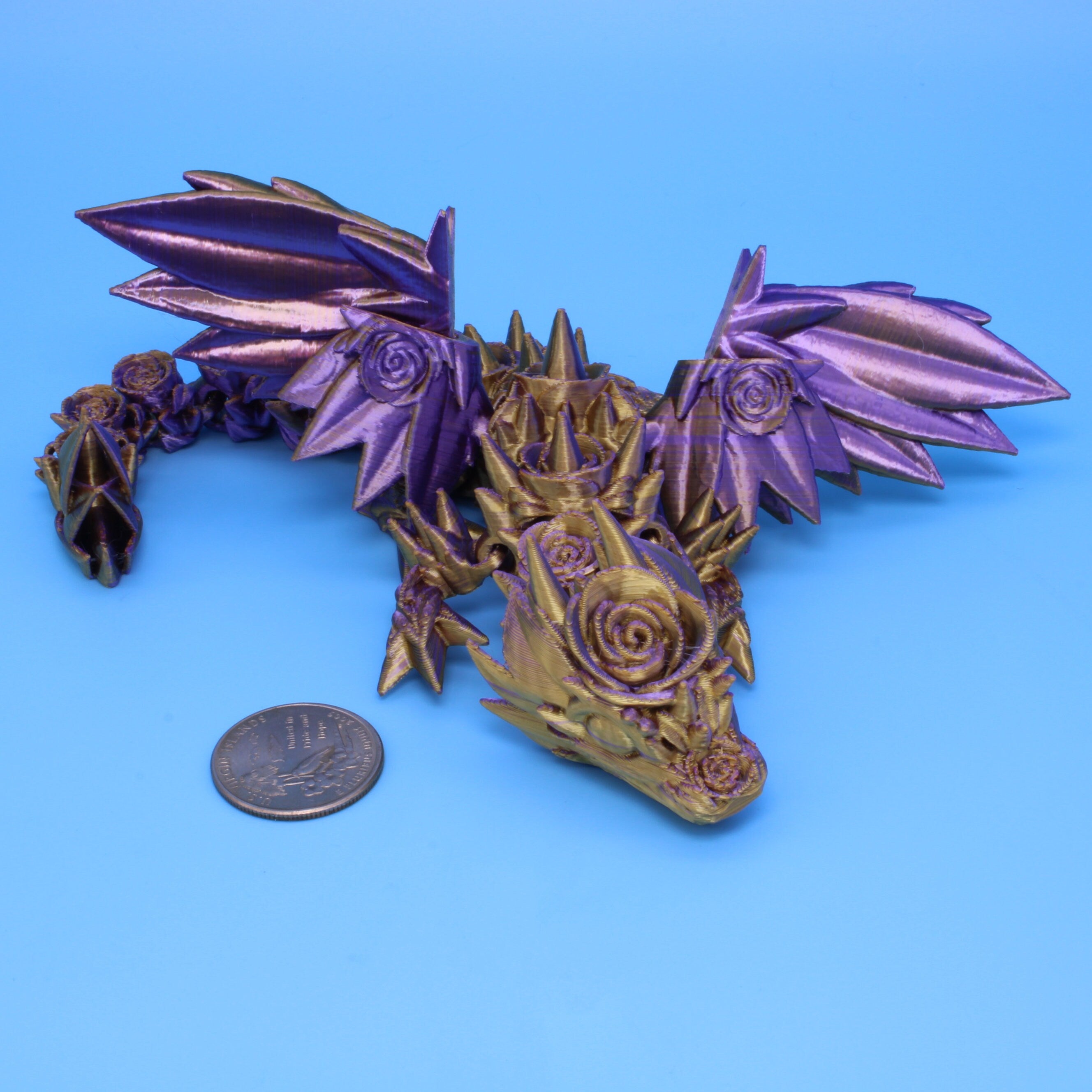 Baby Rose Wing Dragon | Purple Gold | 3D Printed 8.5 in.