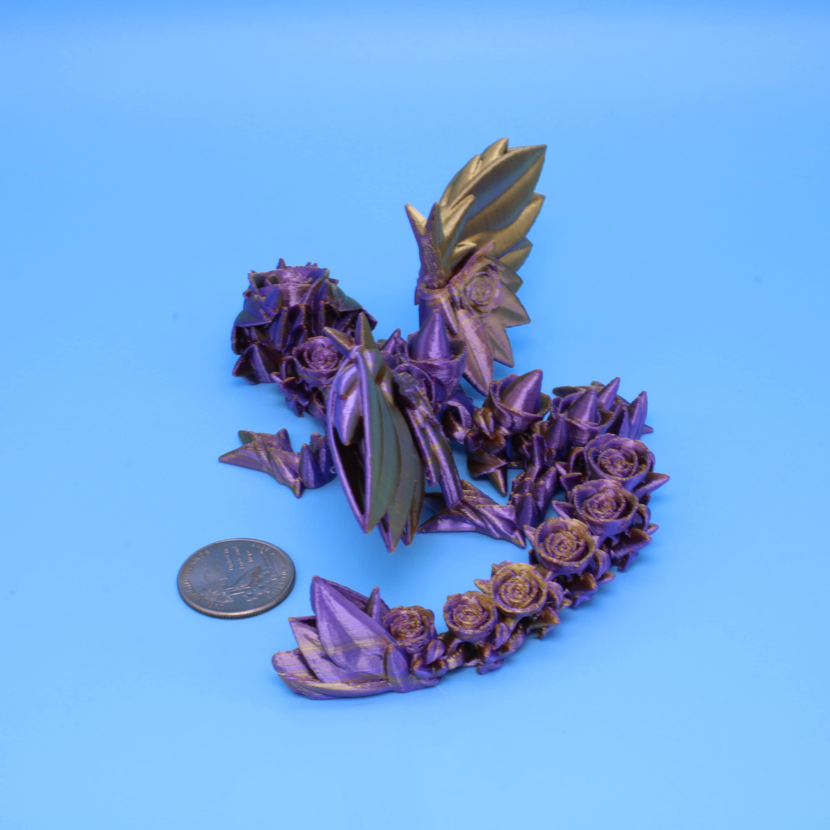 Baby Rose Wing Dragon | Purple Gold | 3D Printed 8.5 in.