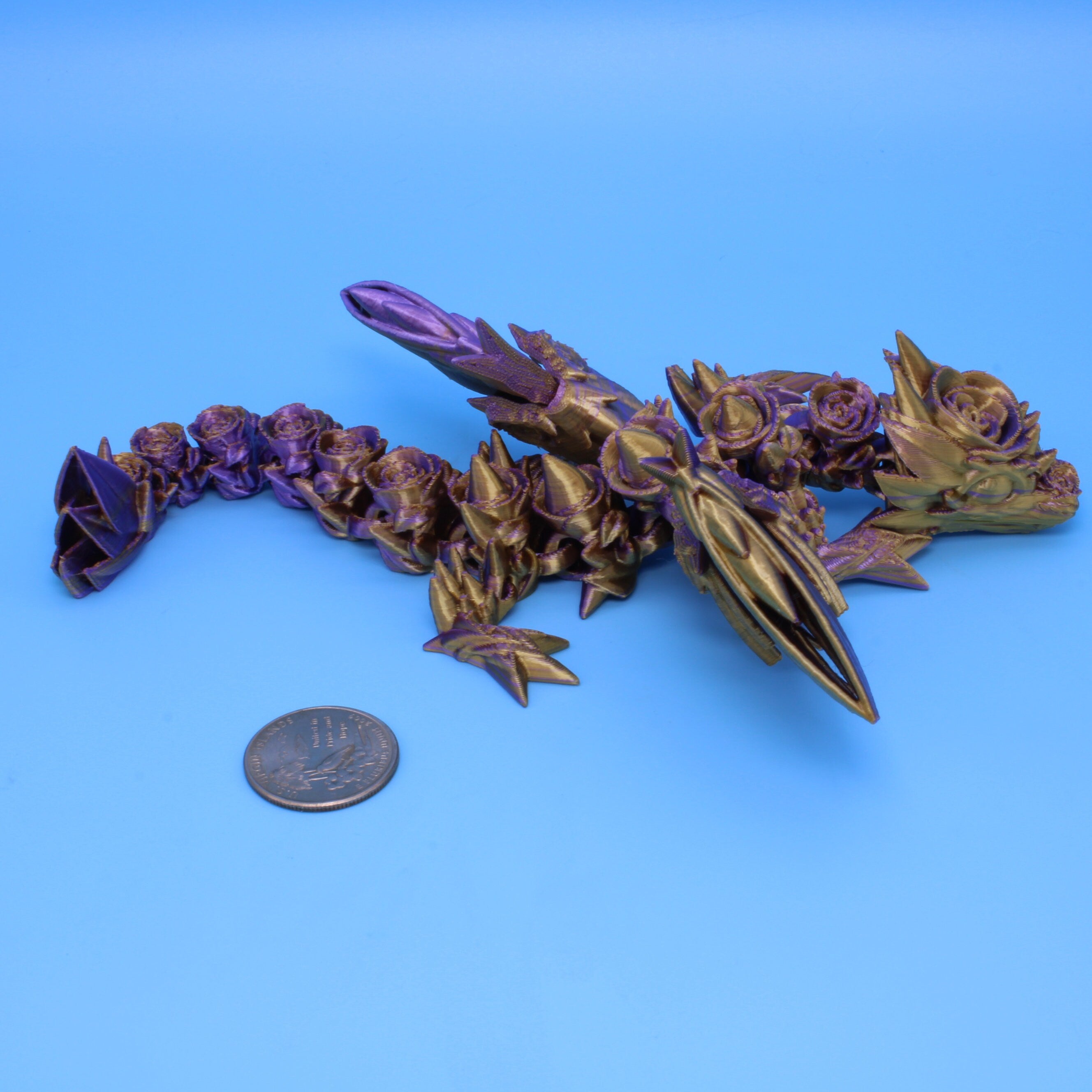 Baby Rose Wing Dragon | Purple Gold | 3D Printed 8.5 in.