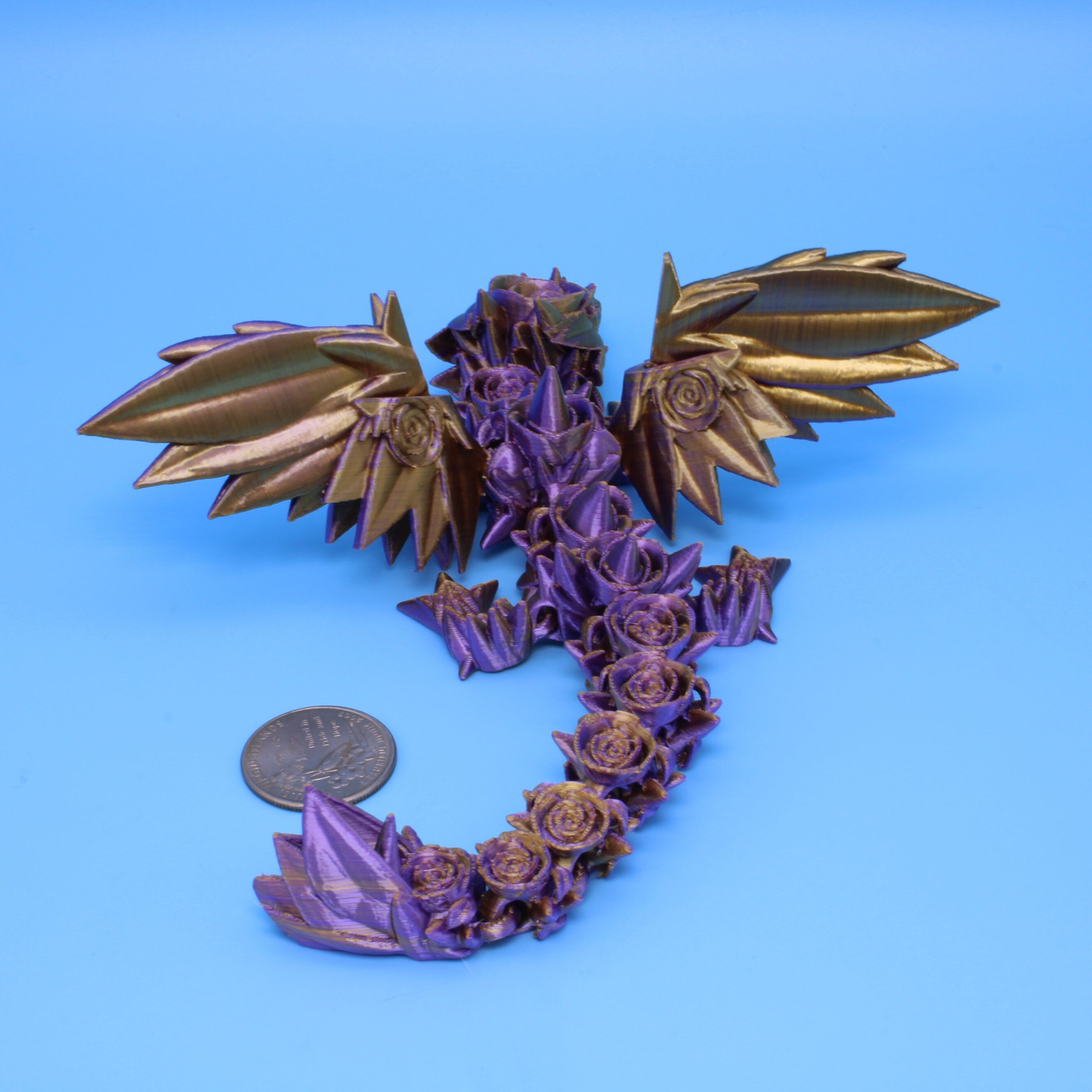 Baby Rose Wing Dragon | Purple Gold | 3D Printed 8.5 in.