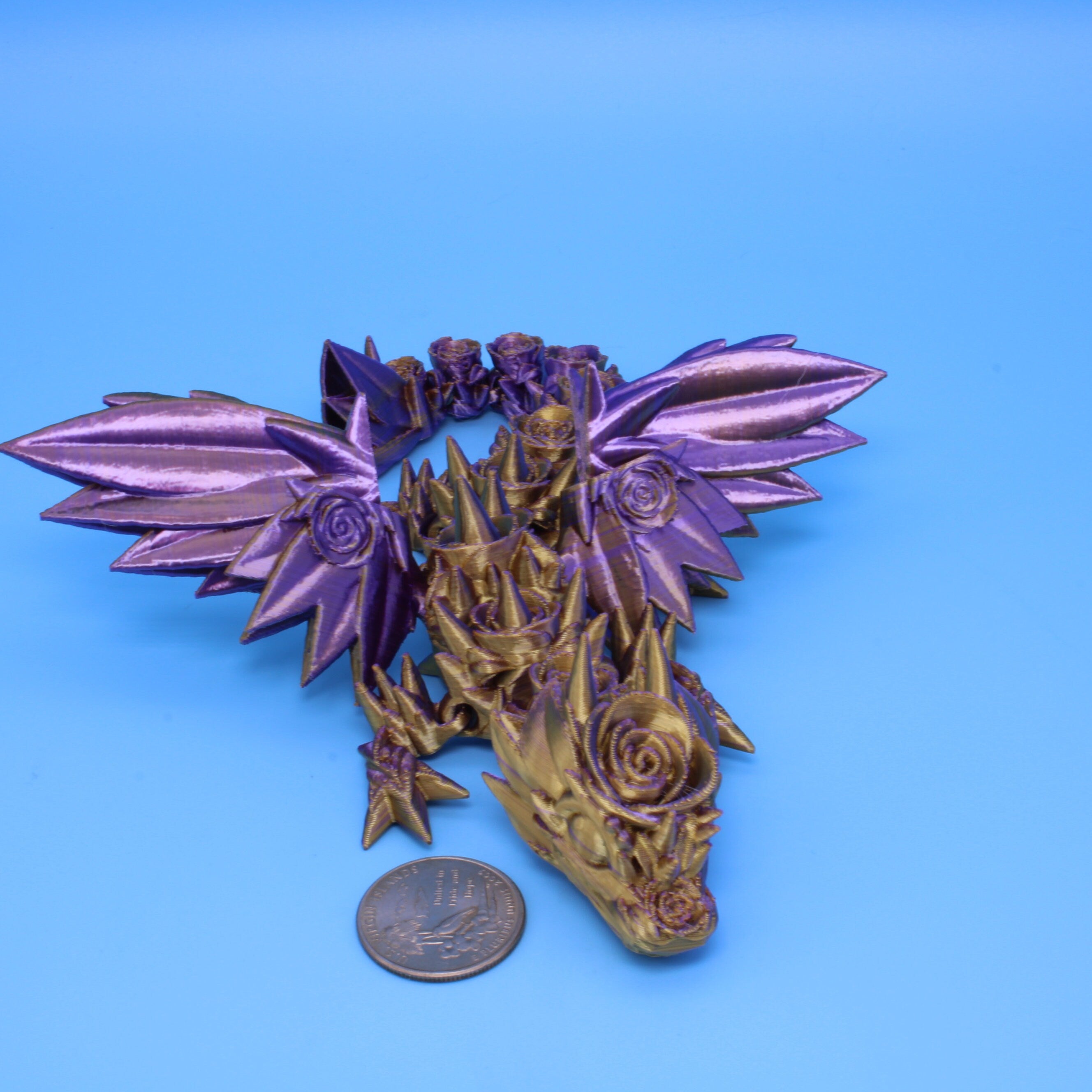 Baby Rose Wing Dragon | Purple Gold | 3D Printed 8.5 in.