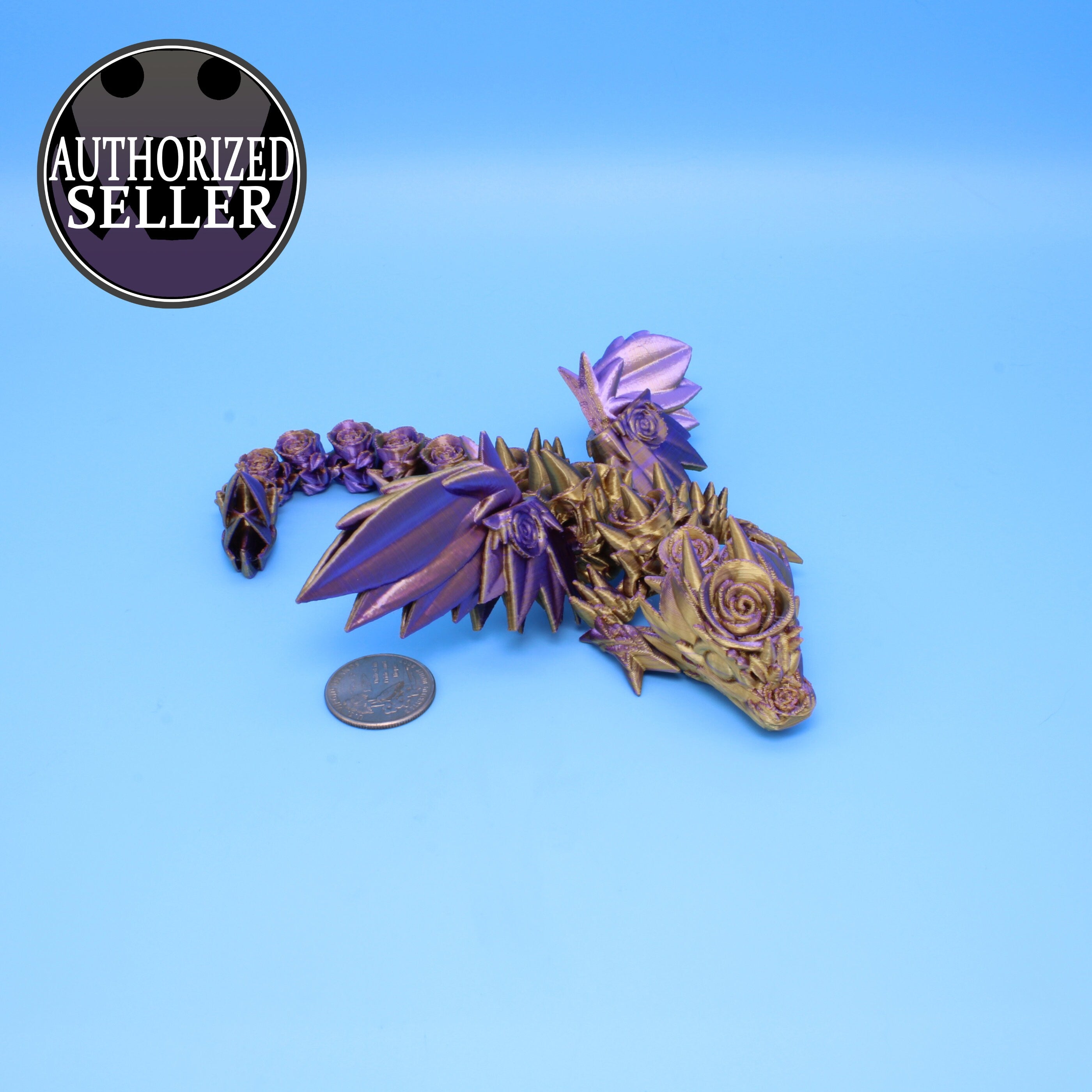 Baby Rose Wing Dragon | Purple Gold | 3D Printed 8.5 in.