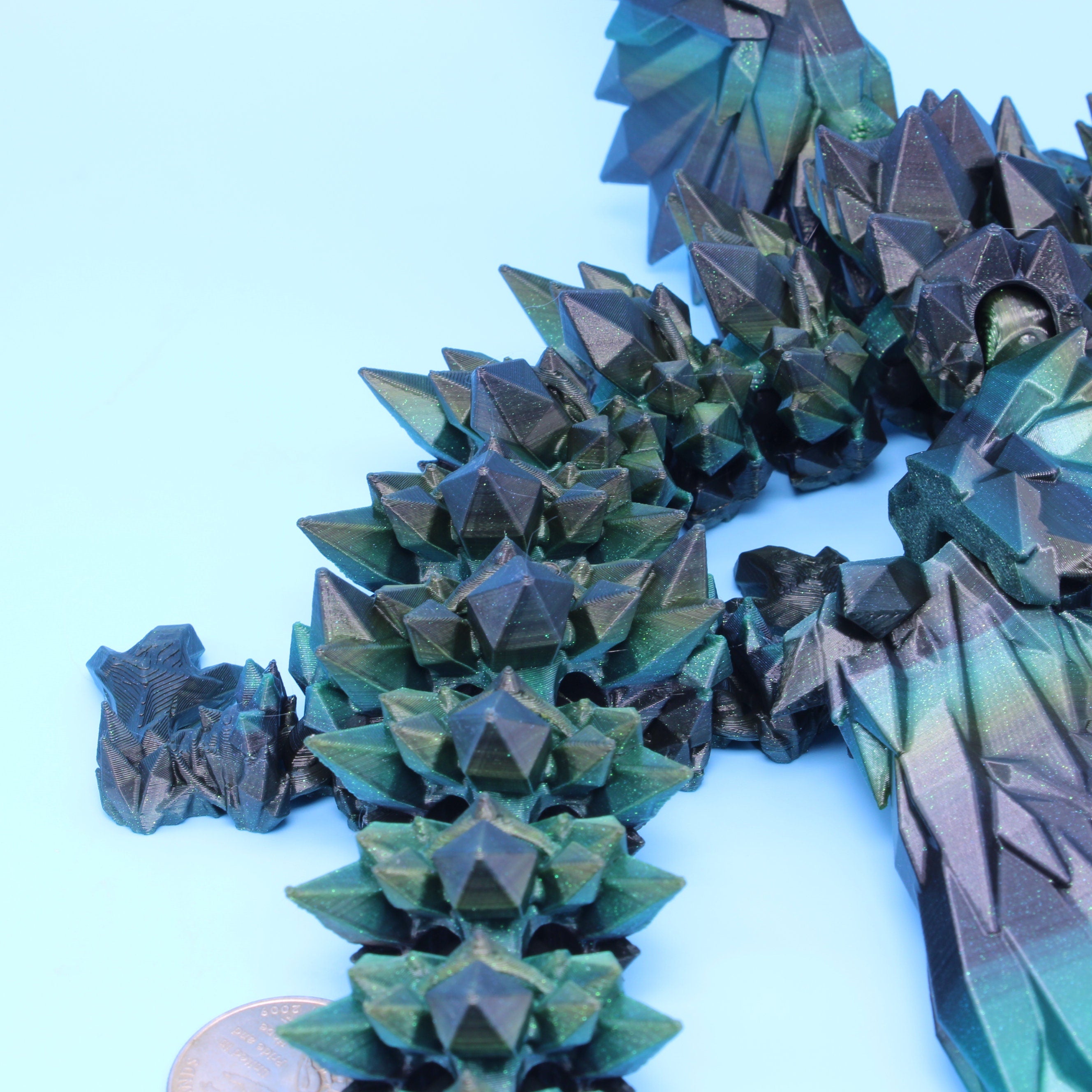 Crystal Wing Dragon | Green Black | 3D printed | 18 in.