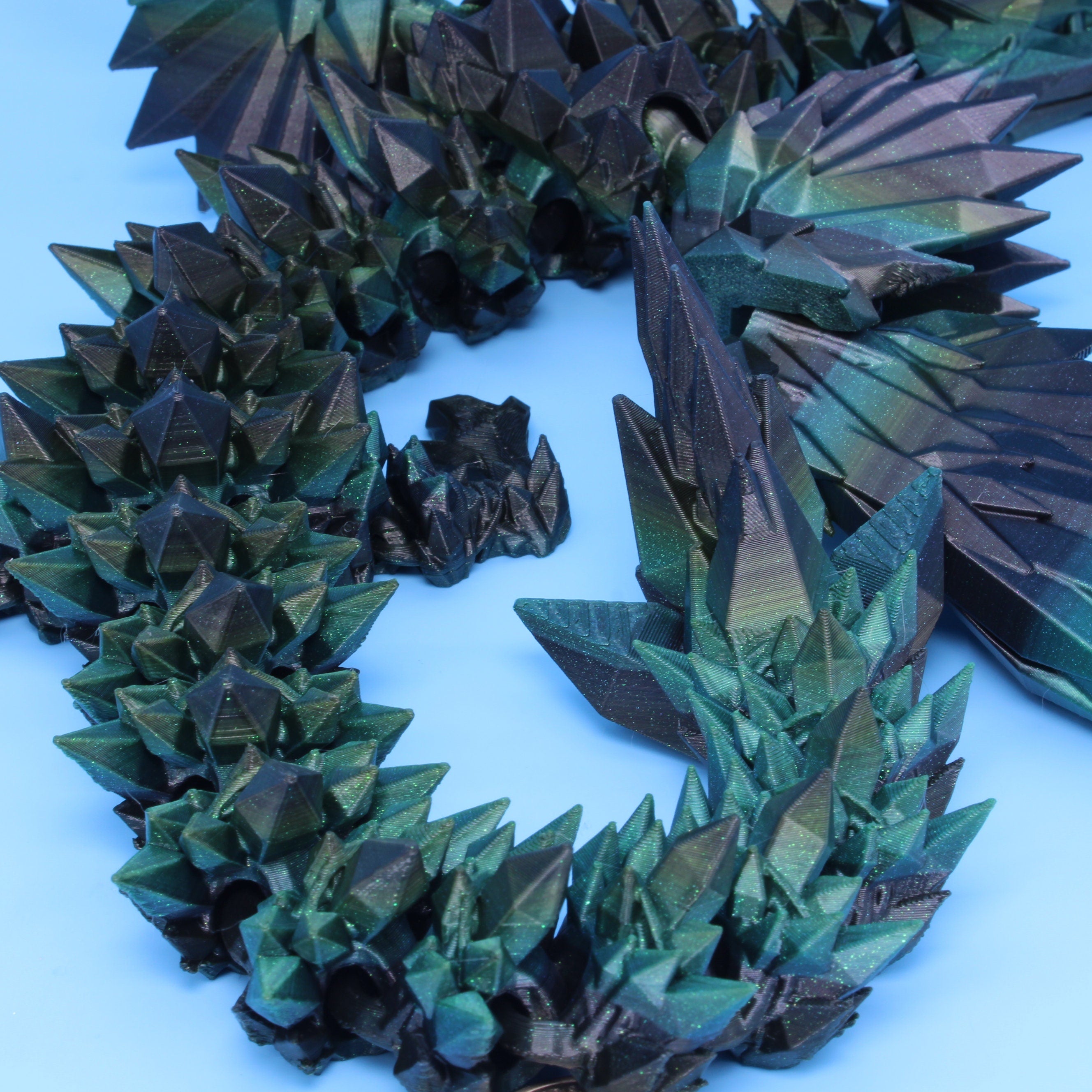 Crystal Wing Dragon | Green Black | 3D printed | 18 in.