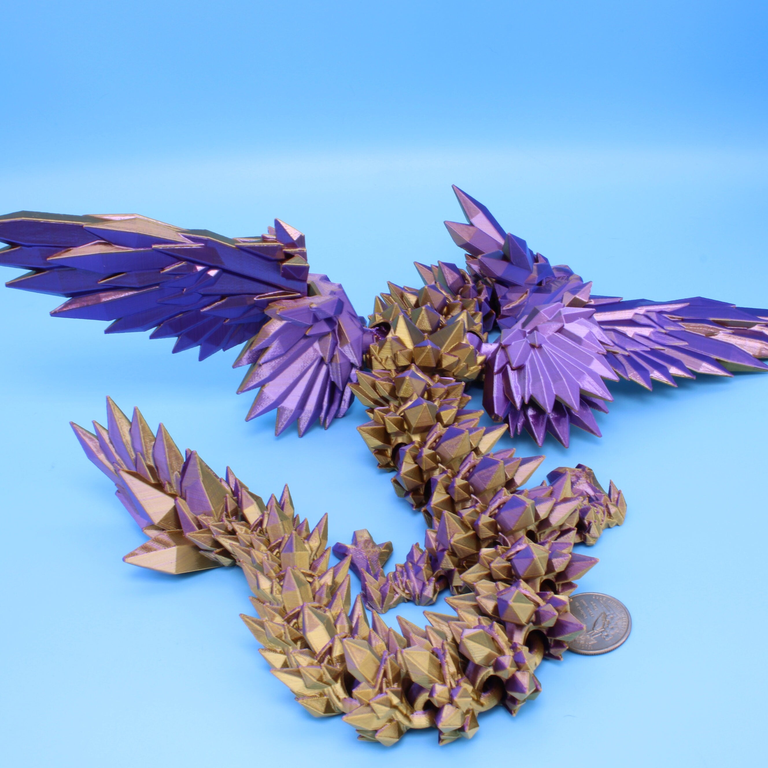 Crystal Wing Dragon | Purple Gold | 3D printed | 18 in. Made to order.