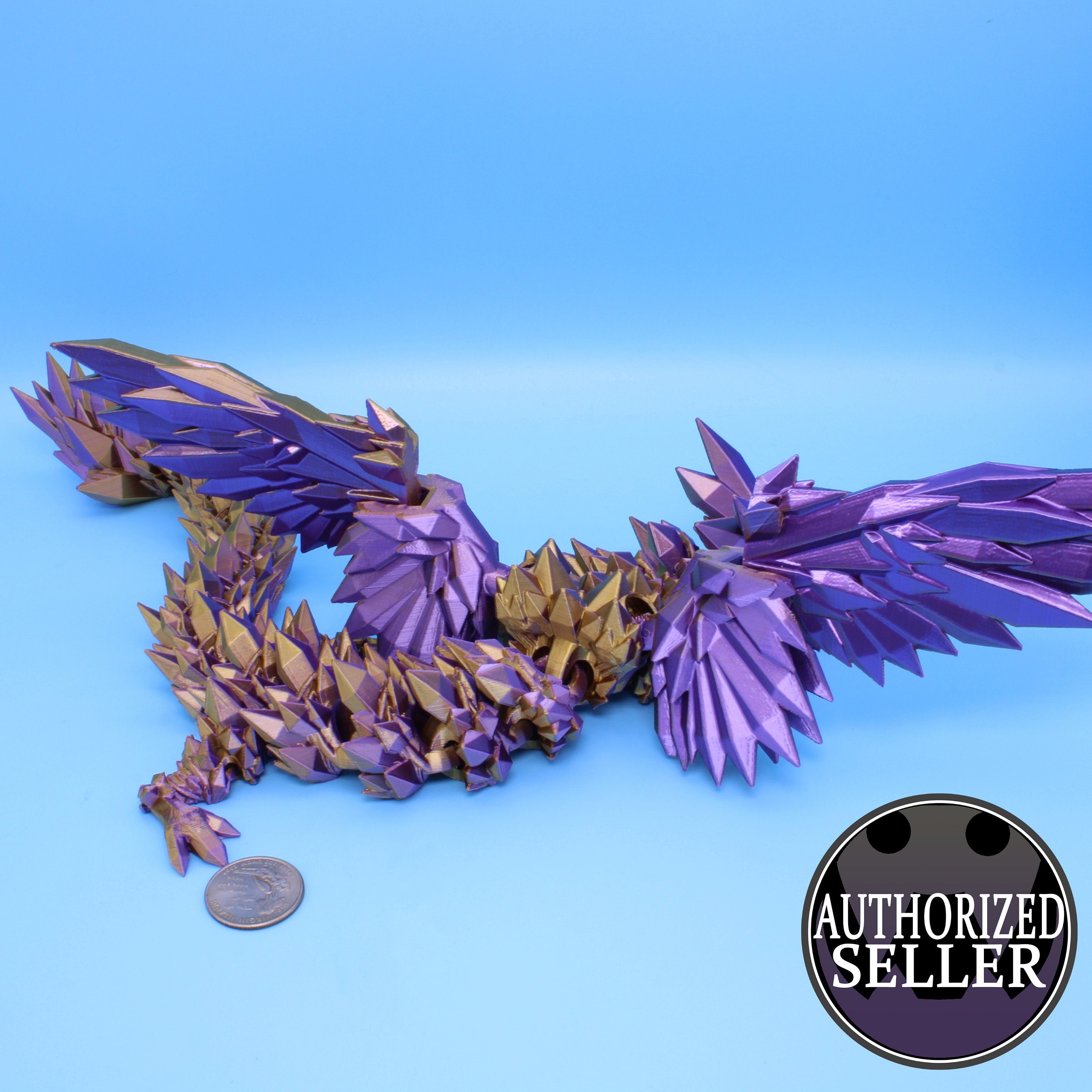 Crystal Wing Dragon | Purple Gold | 3D printed | 18 in. Made to order.
