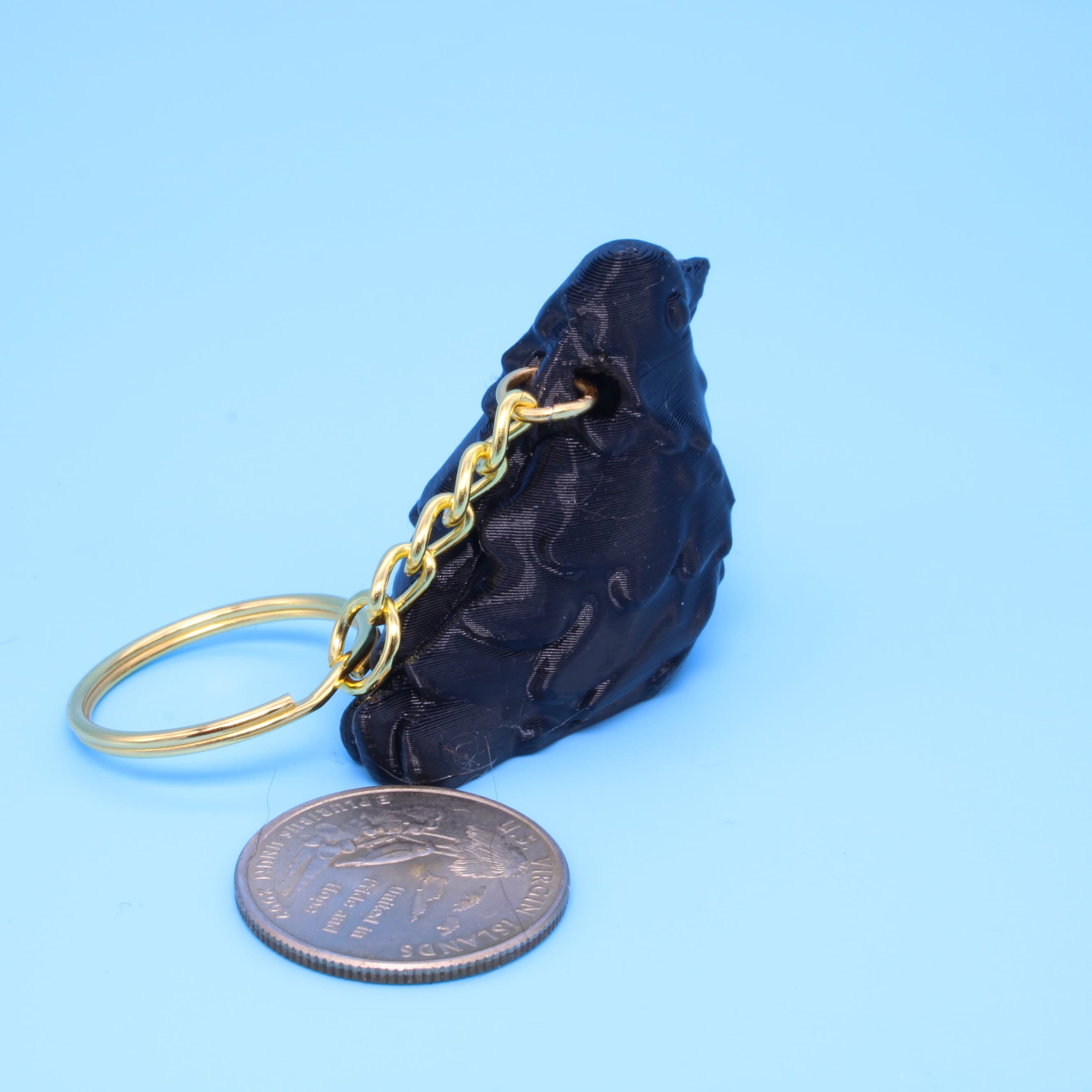 Miniature Black Raven Keychain. 3D Printed TPU