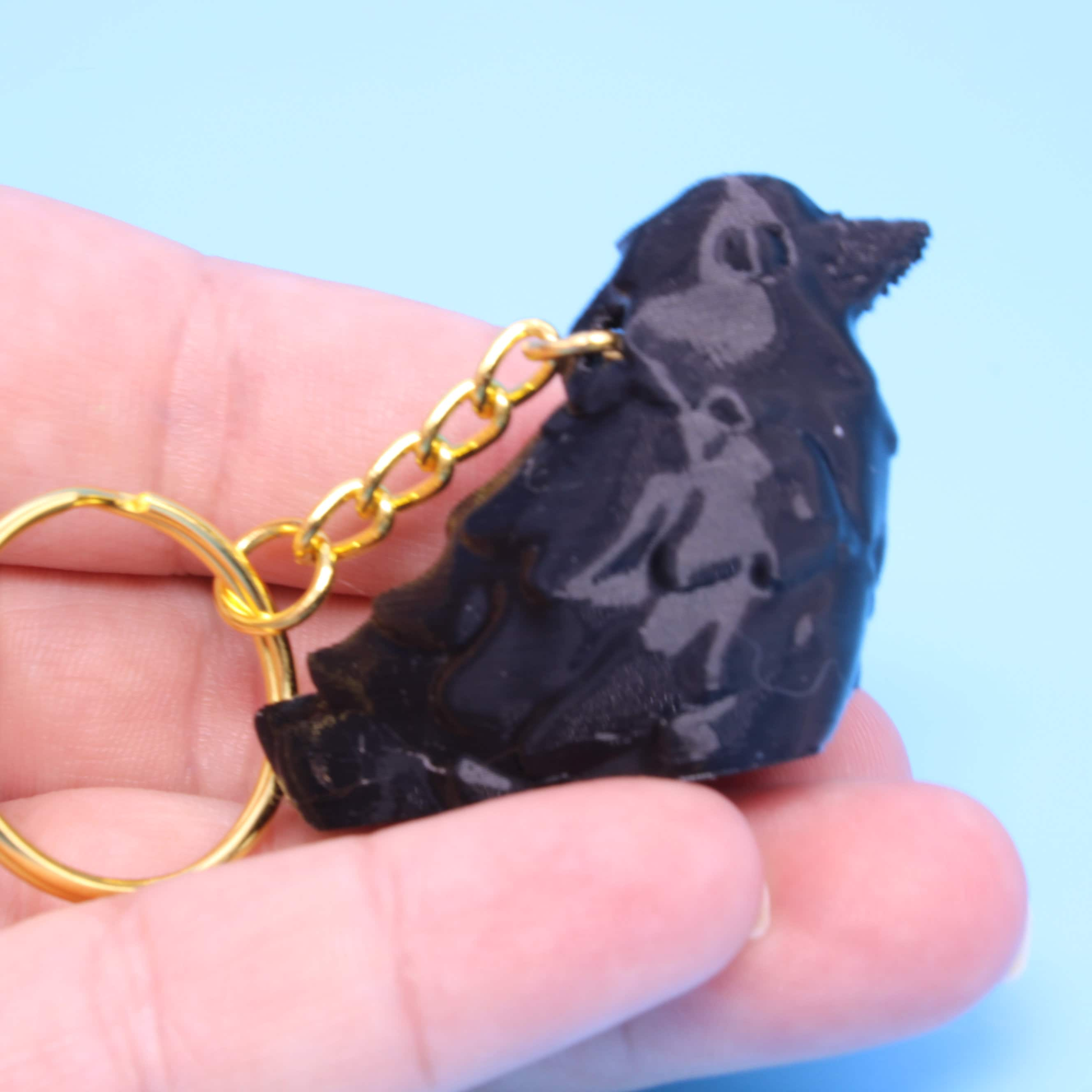 Miniature Black Raven Keychain. 3D Printed TPU