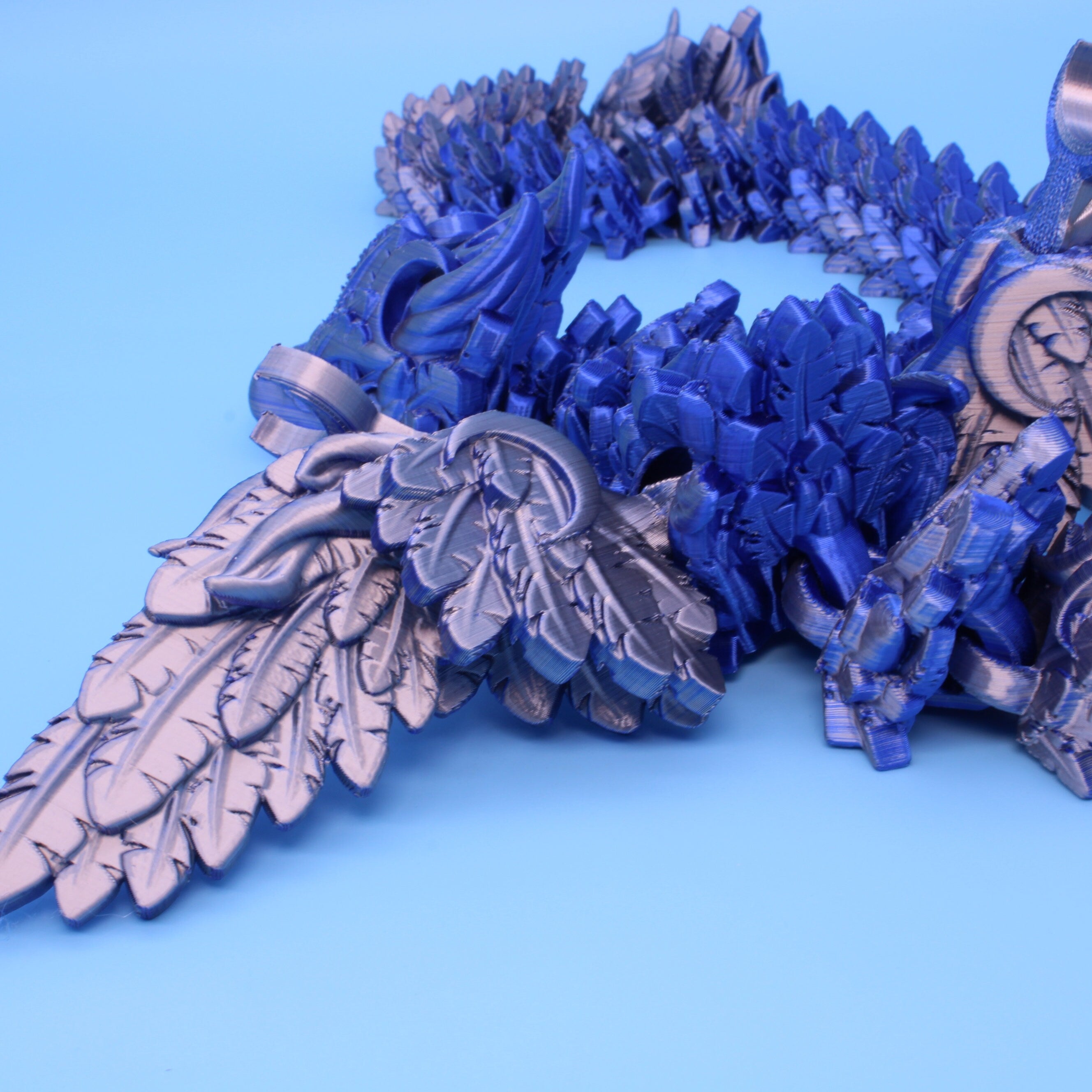 Lunar Wing Dragon | Blue / Silver | 3D Printed | 24 inches!