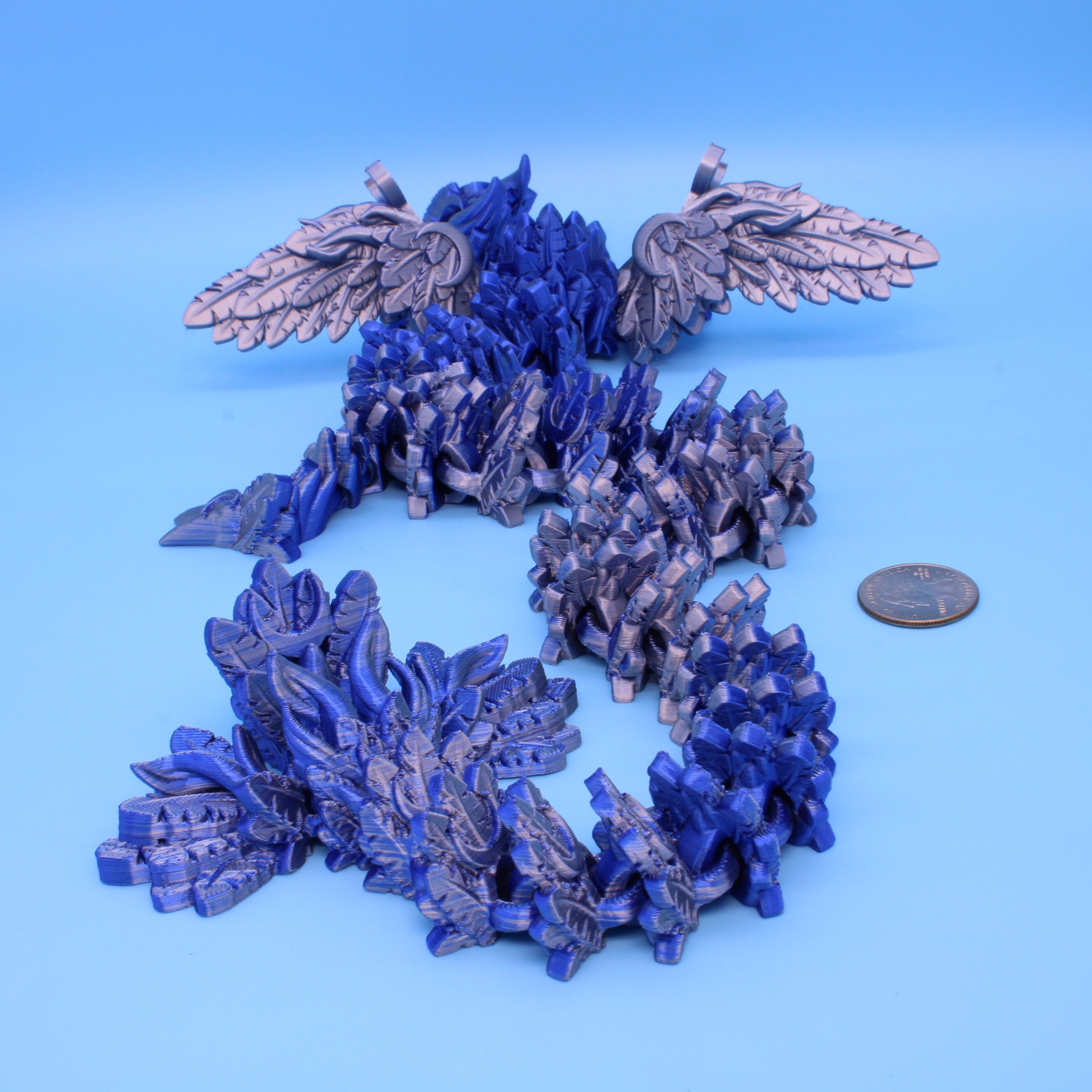 Lunar Wing Dragon | Blue / Silver | 3D Printed | 24 inches!