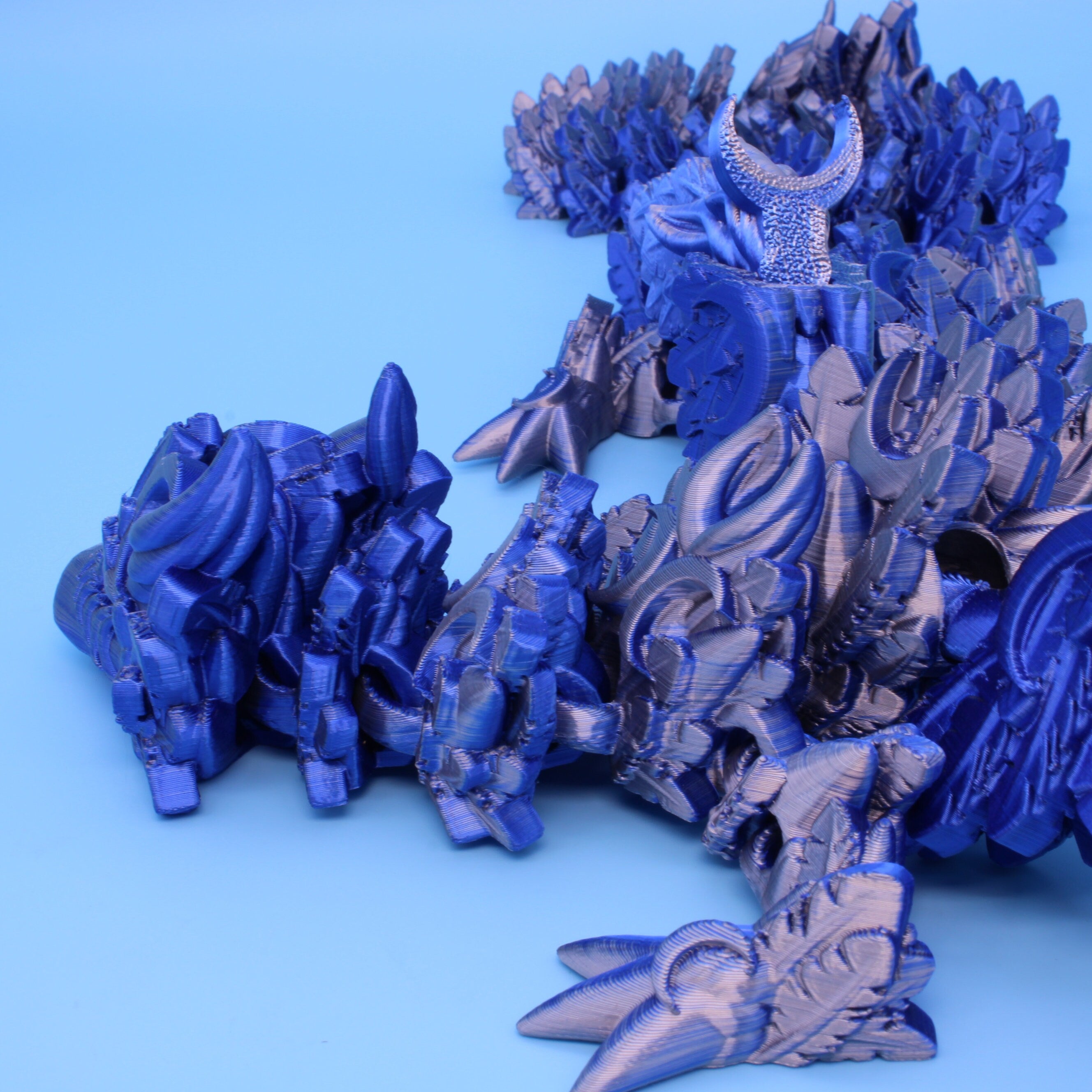 Lunar Wing Dragon | Blue / Silver | 3D Printed | 24 inches!