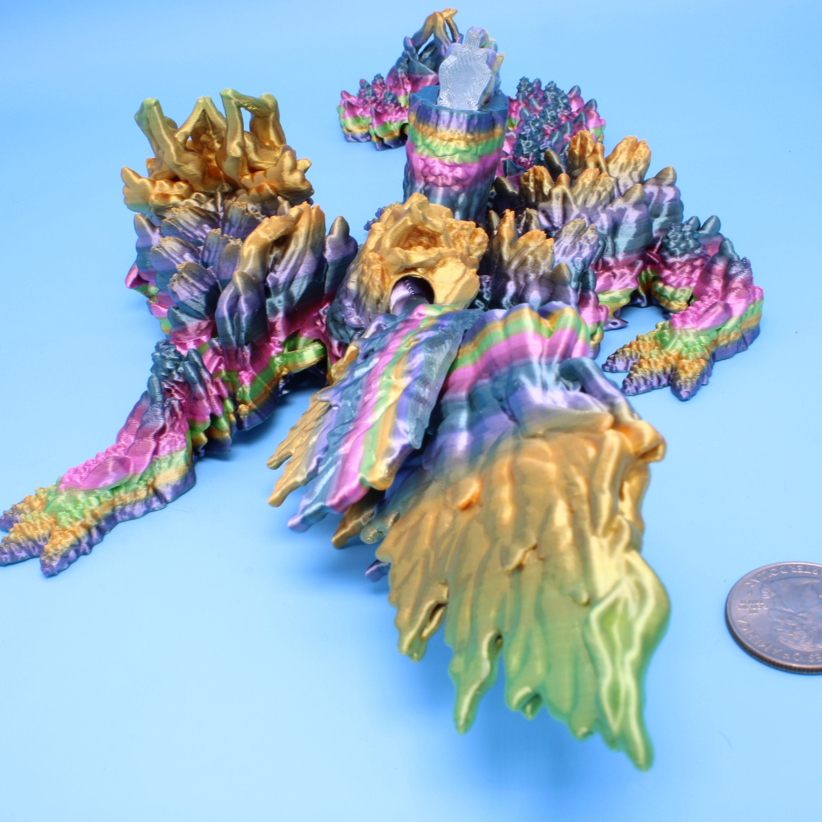 Autumn Wing Dragon | Rainbow | 3D printed | 19 in.