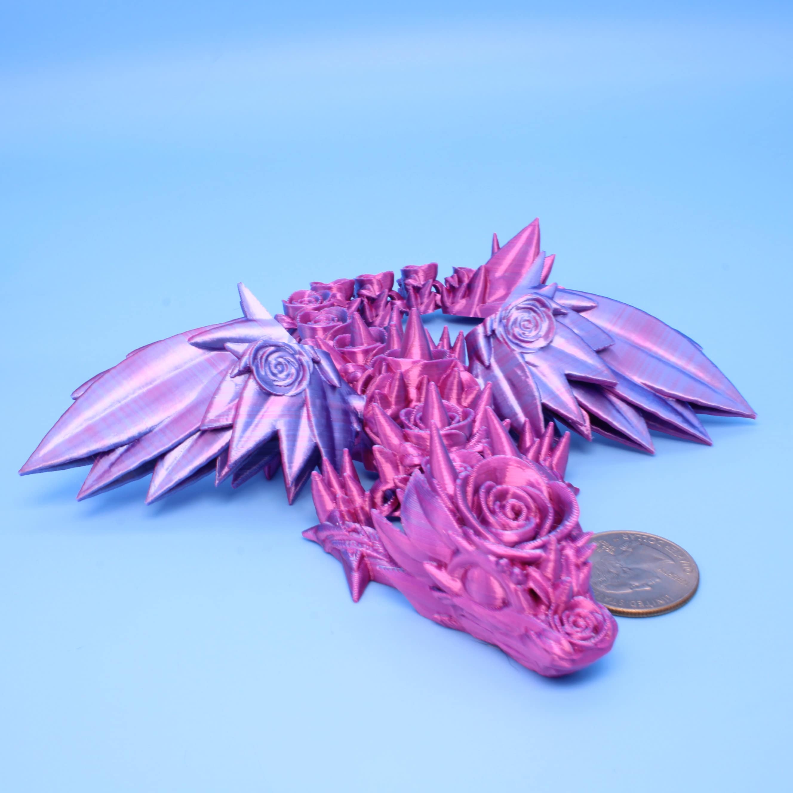 Baby Crystal & Rose Wing Dragon | Miniature | 3D printed | 7 in.