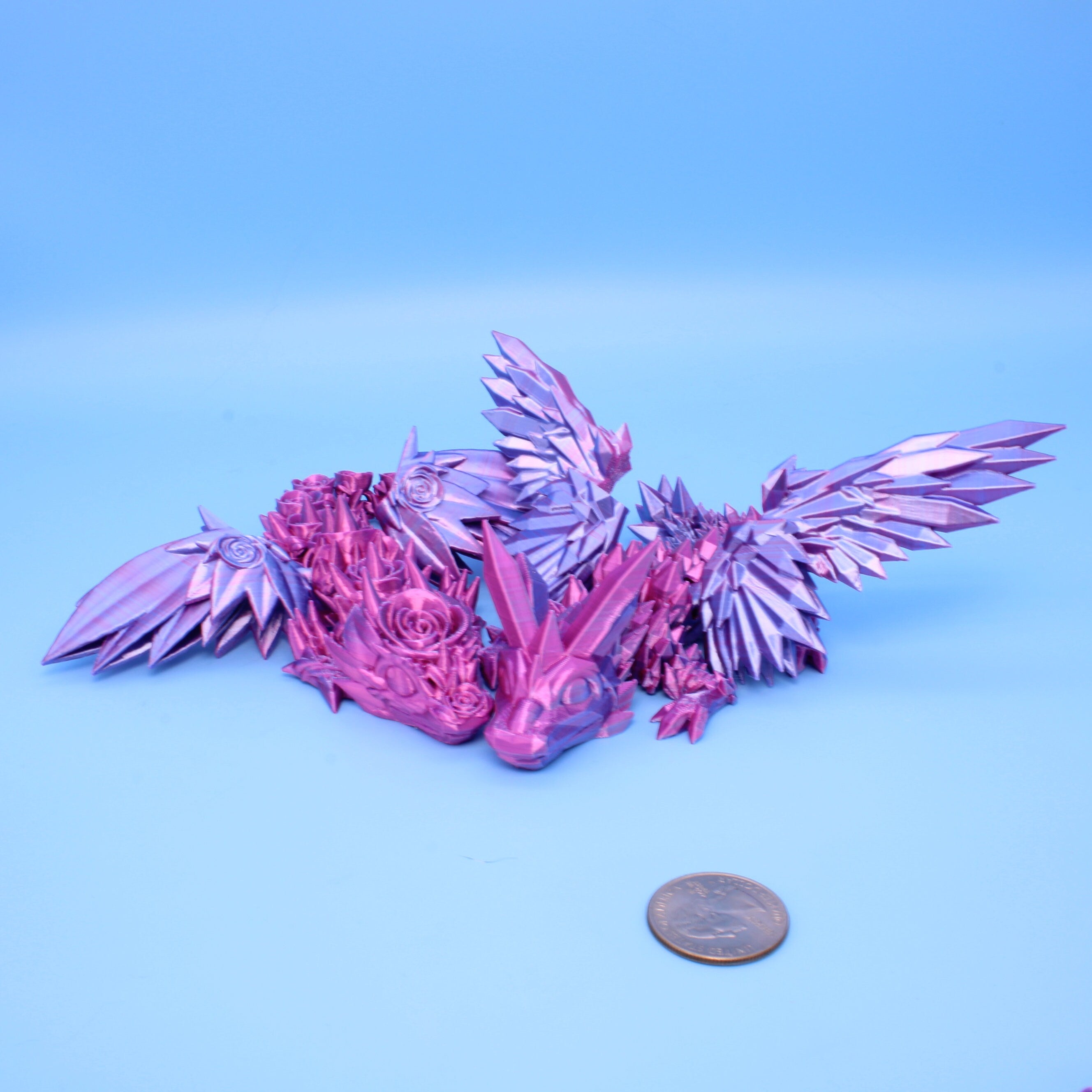 Baby Crystal & Rose Wing Dragon | Miniature | 3D printed | 7 in.