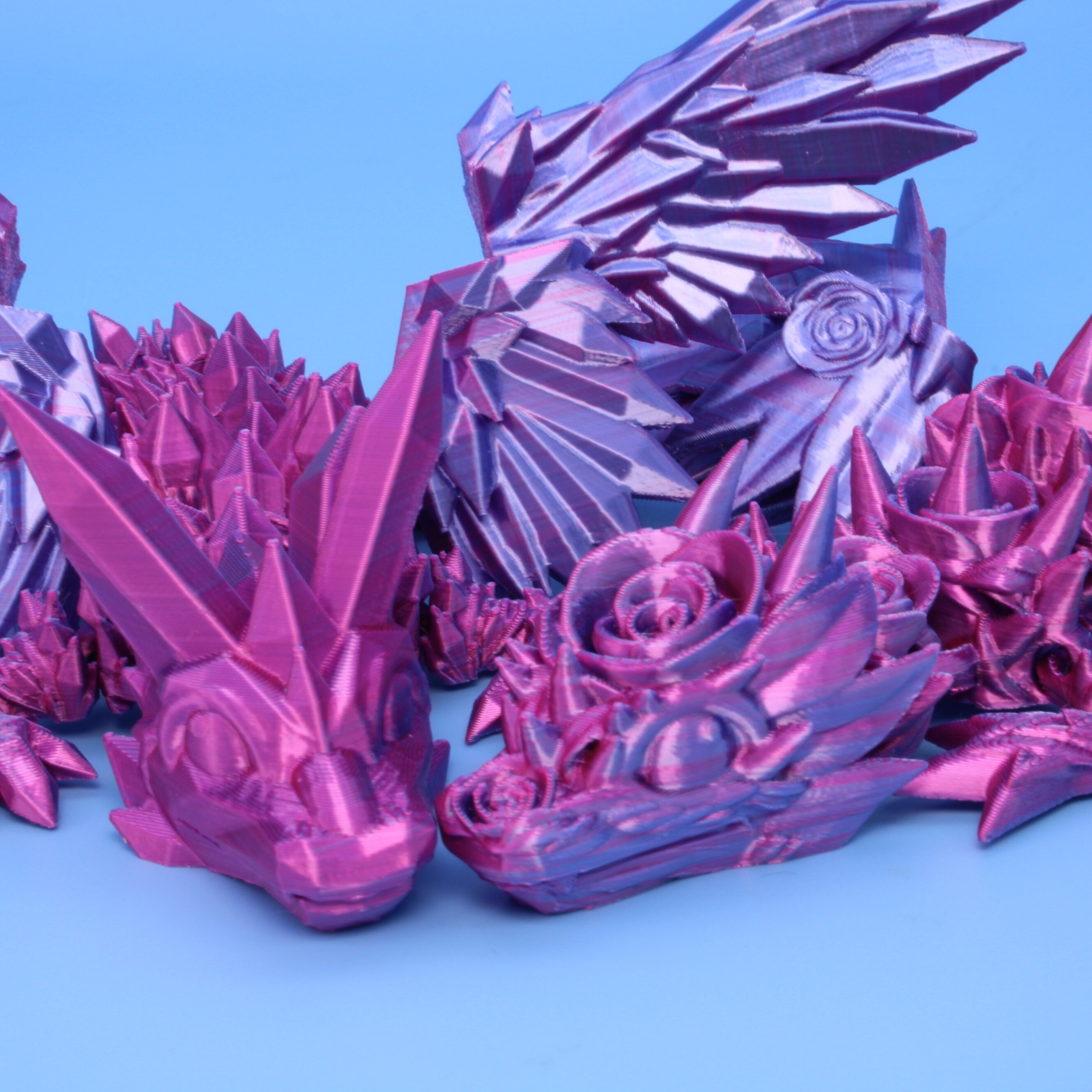 Baby Crystal & Rose Wing Dragon | Miniature | 3D printed | 7 in.