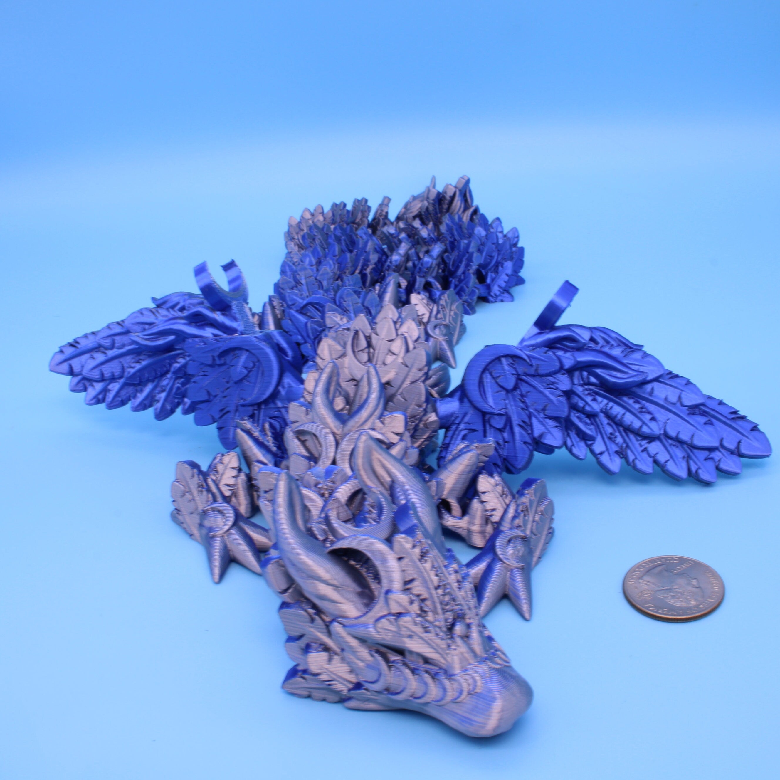 Lunar Wing Dragon | Blue / Silver | 3D Printed | 24 inches!