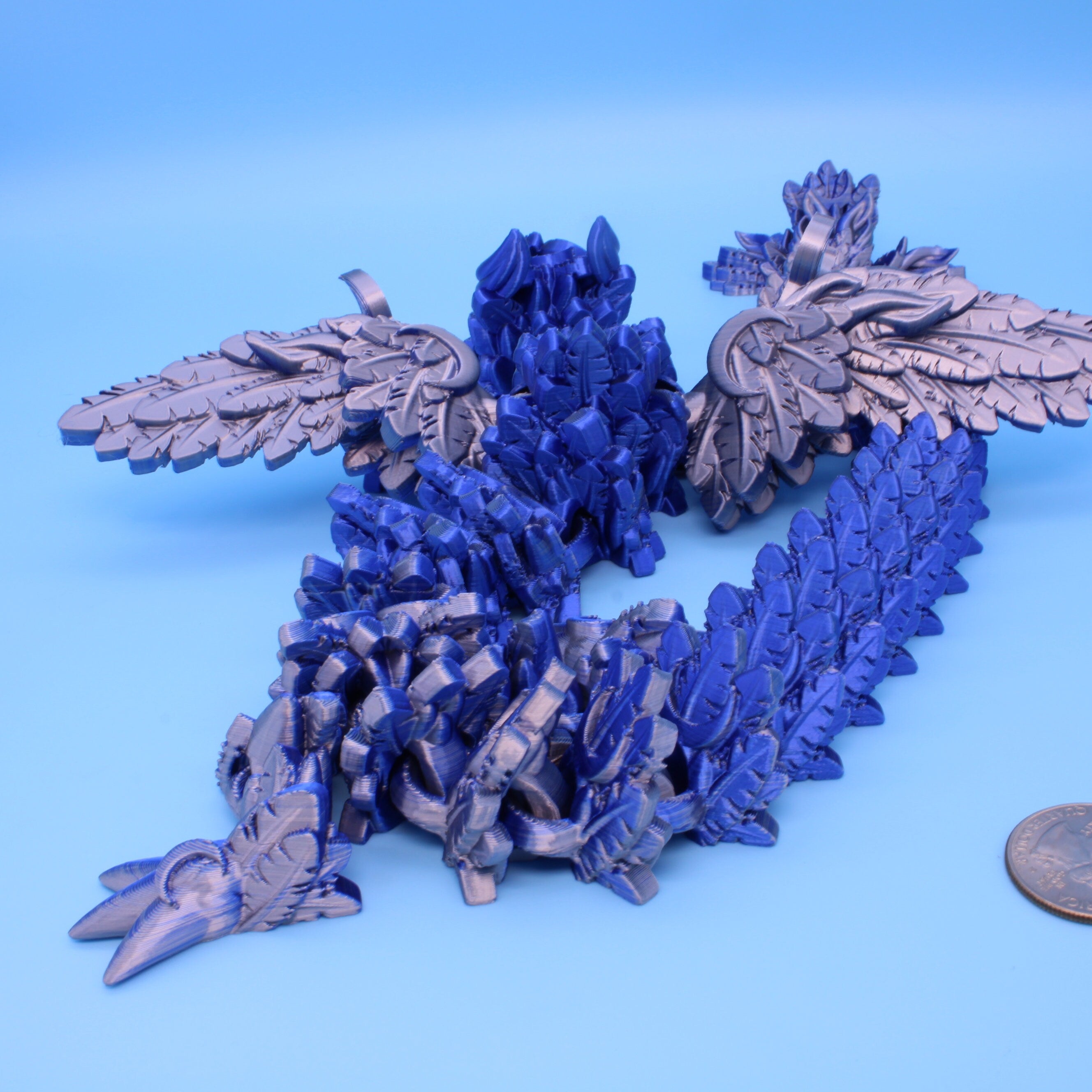 Lunar Wing Dragon | Blue / Silver | 3D Printed | 24 inches!