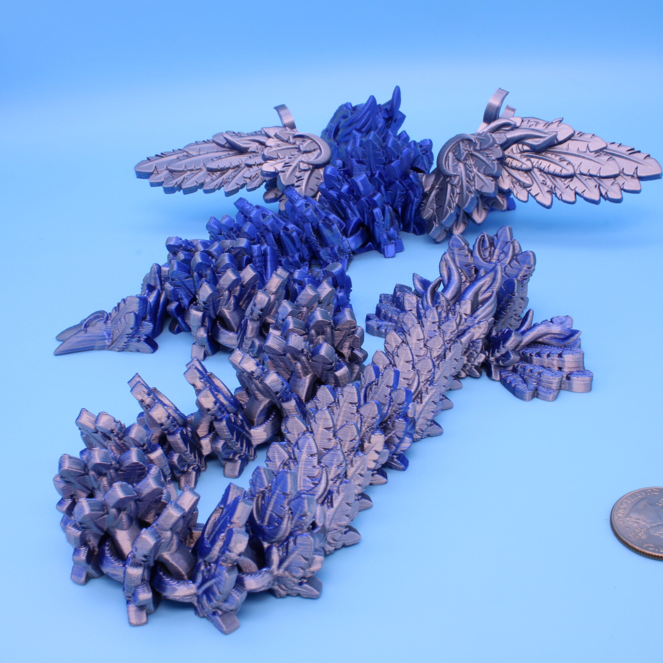 Lunar Wing Dragon | Blue / Silver | 3D Printed | 24 inches!