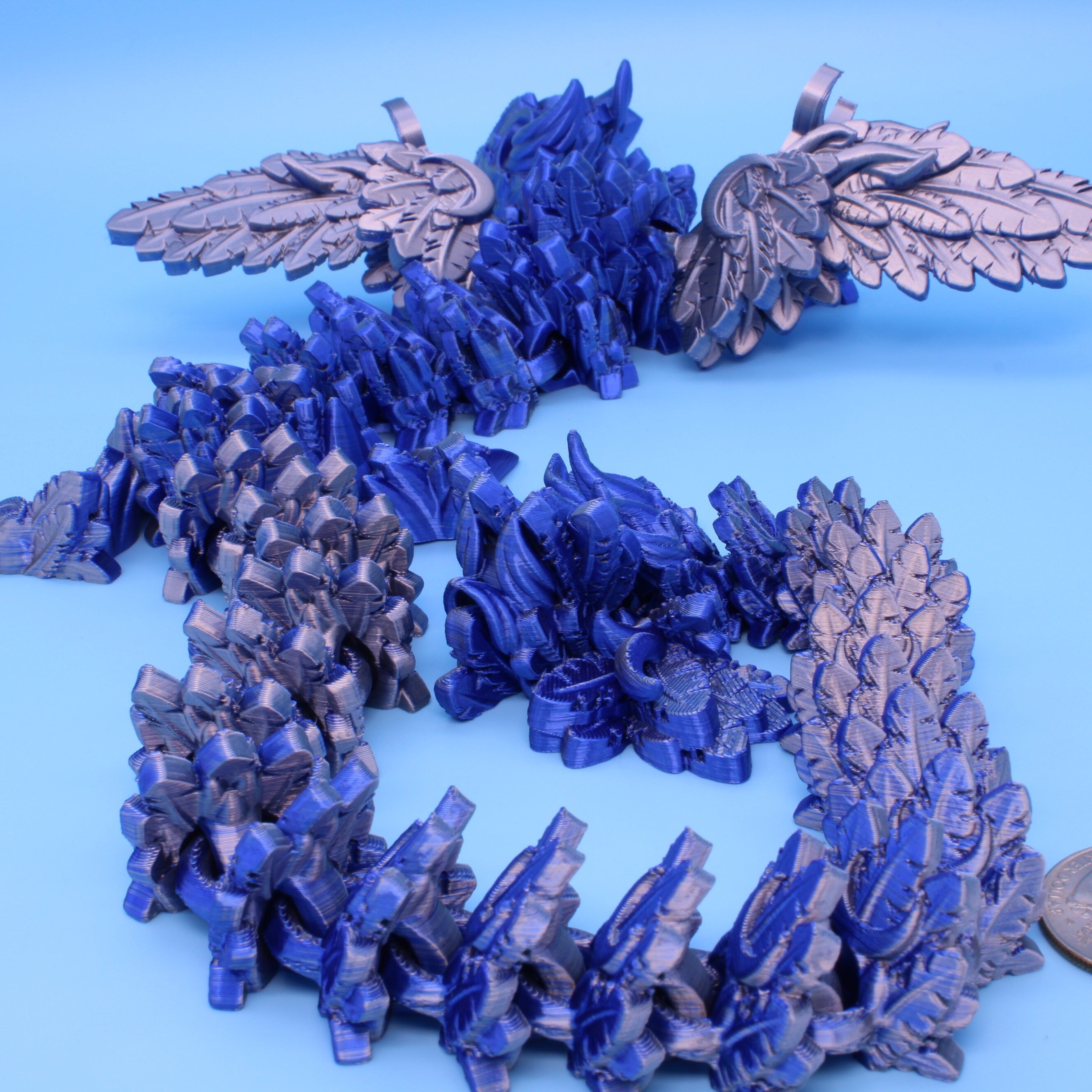 Lunar Wing Dragon | Blue / Silver | 3D Printed | 24 inches!