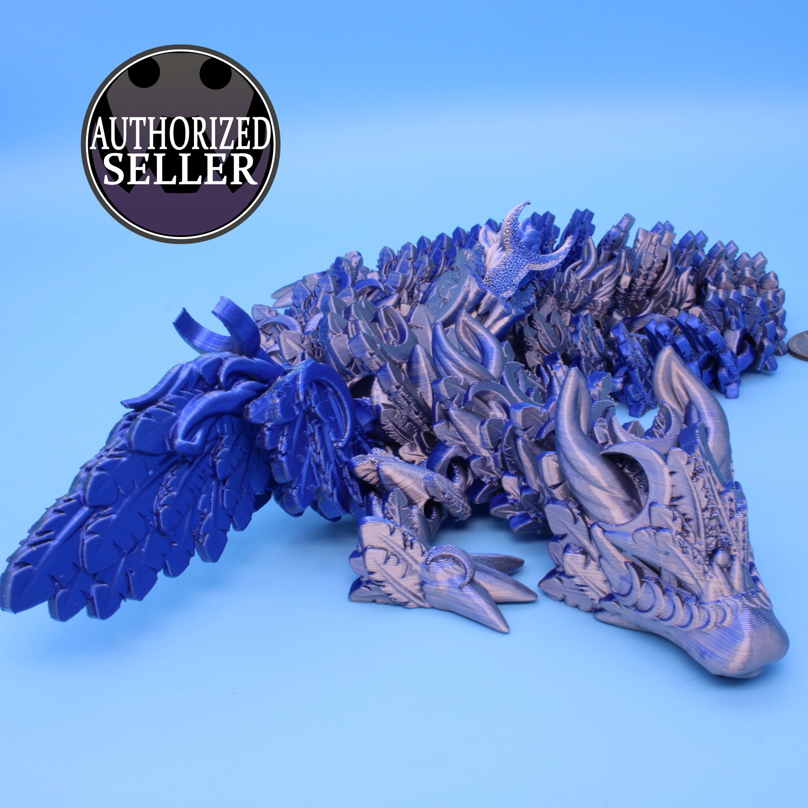 Lunar Wing Dragon | Blue / Silver | 3D Printed | 24 inches!