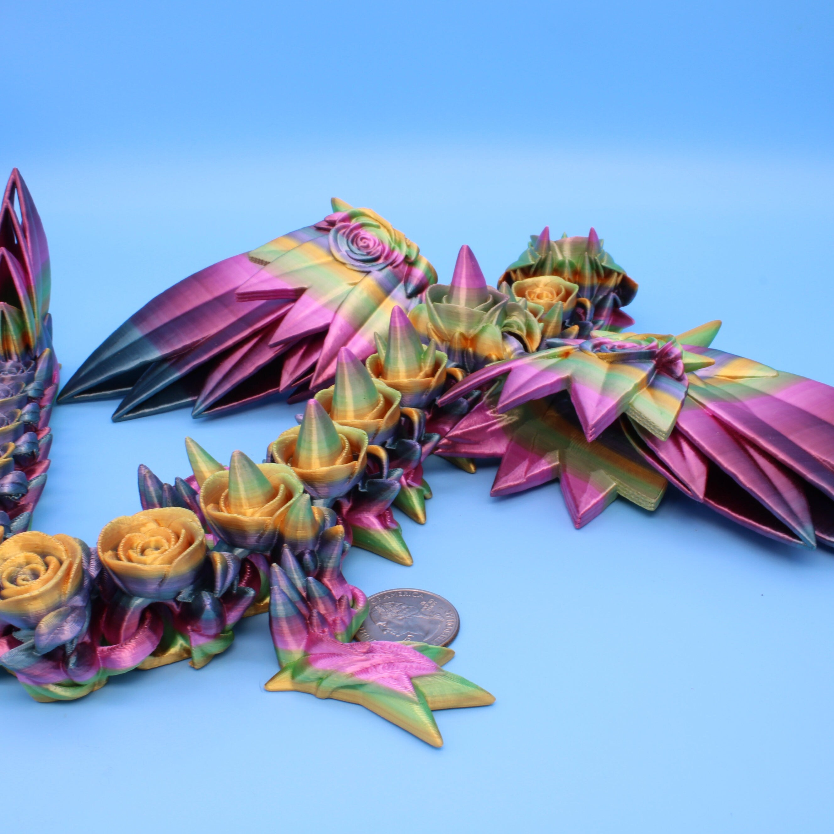 Rose Wing Dragon- Rainbow | 3D Printed | 19 in.