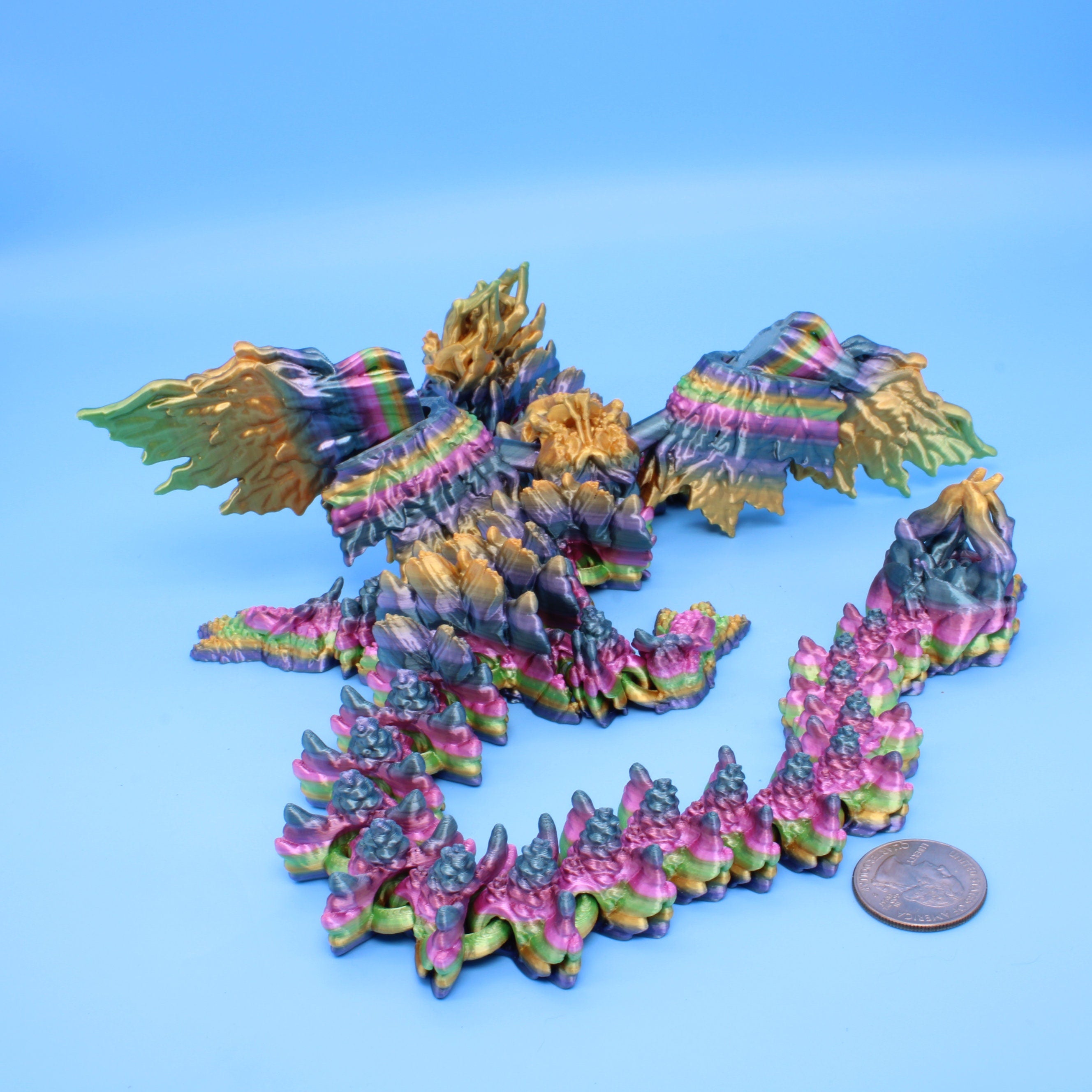 Autumn Wing Dragon | Rainbow | 3D printed | 19 in.