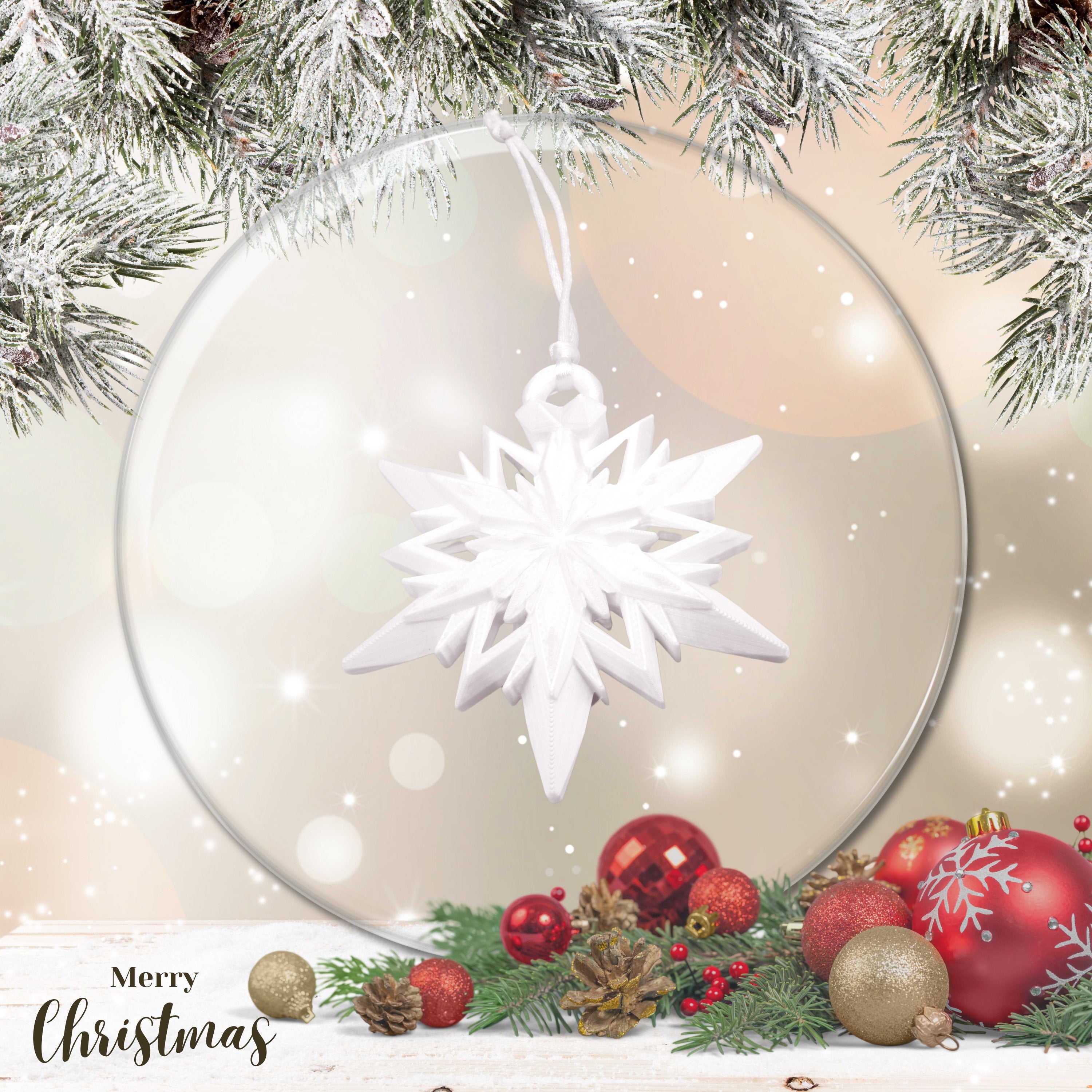 Snowflake Christmas Tree Ornament | 3D Printed