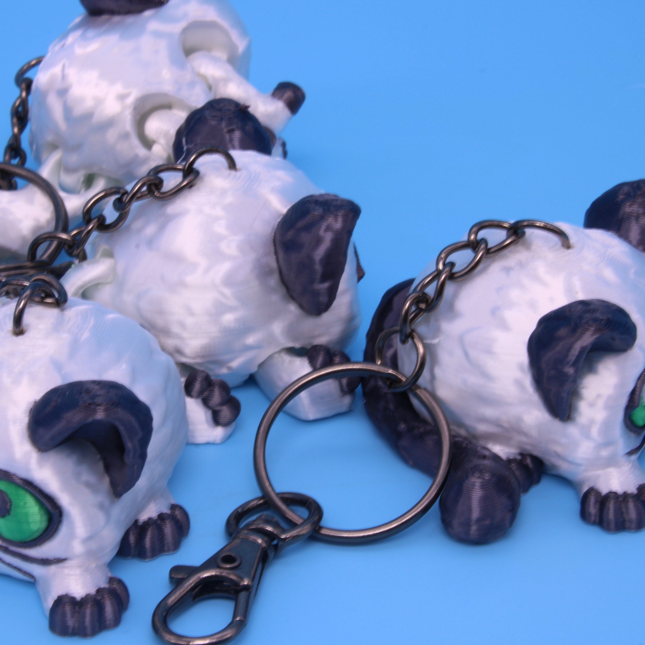 White / Black Cat Puff Keychain - 3D Printed