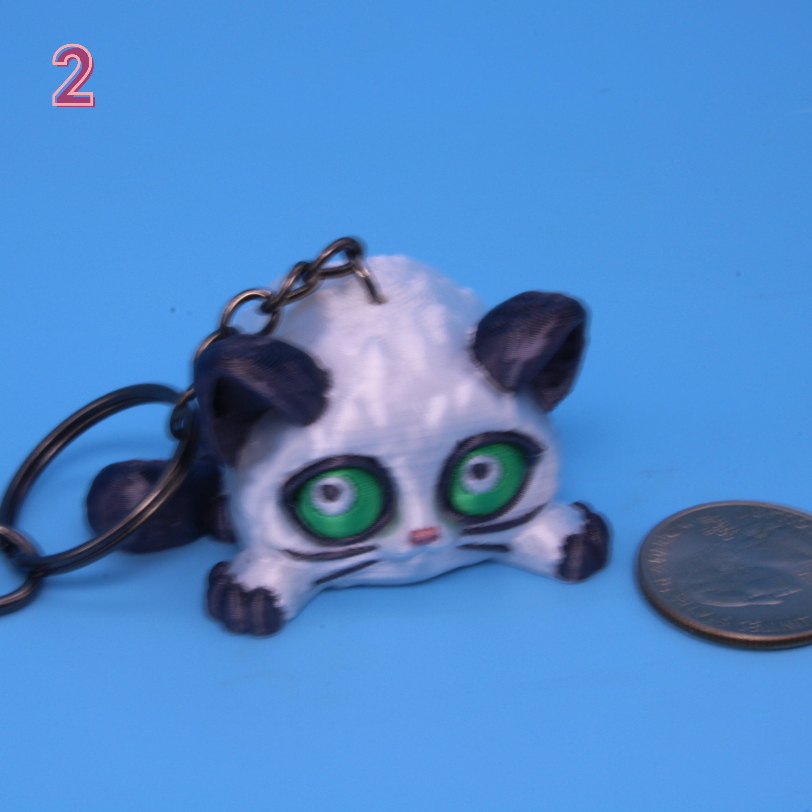 White / Black Cat Puff Keychain - 3D Printed