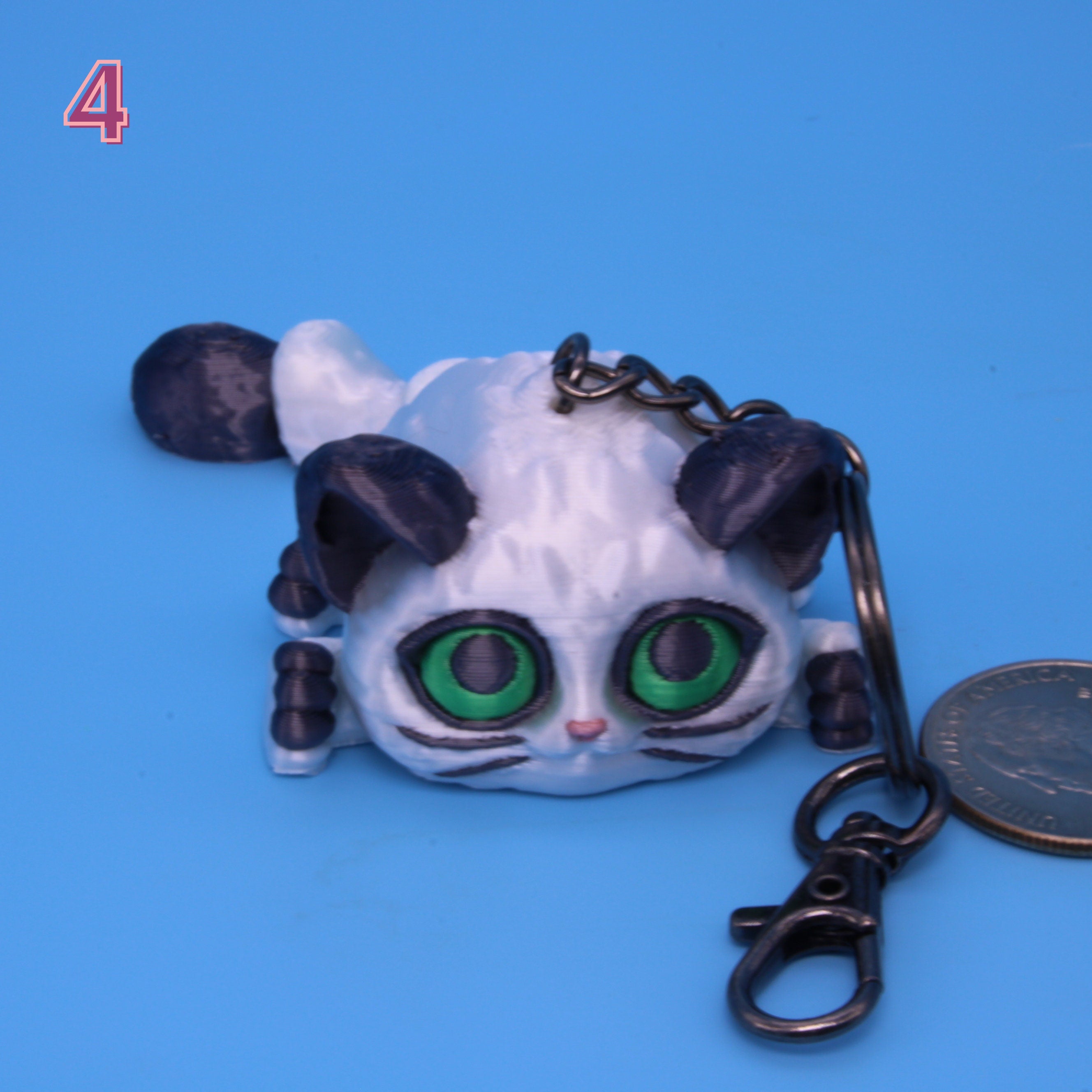 White / Black Cat Puff Keychain - 3D Printed