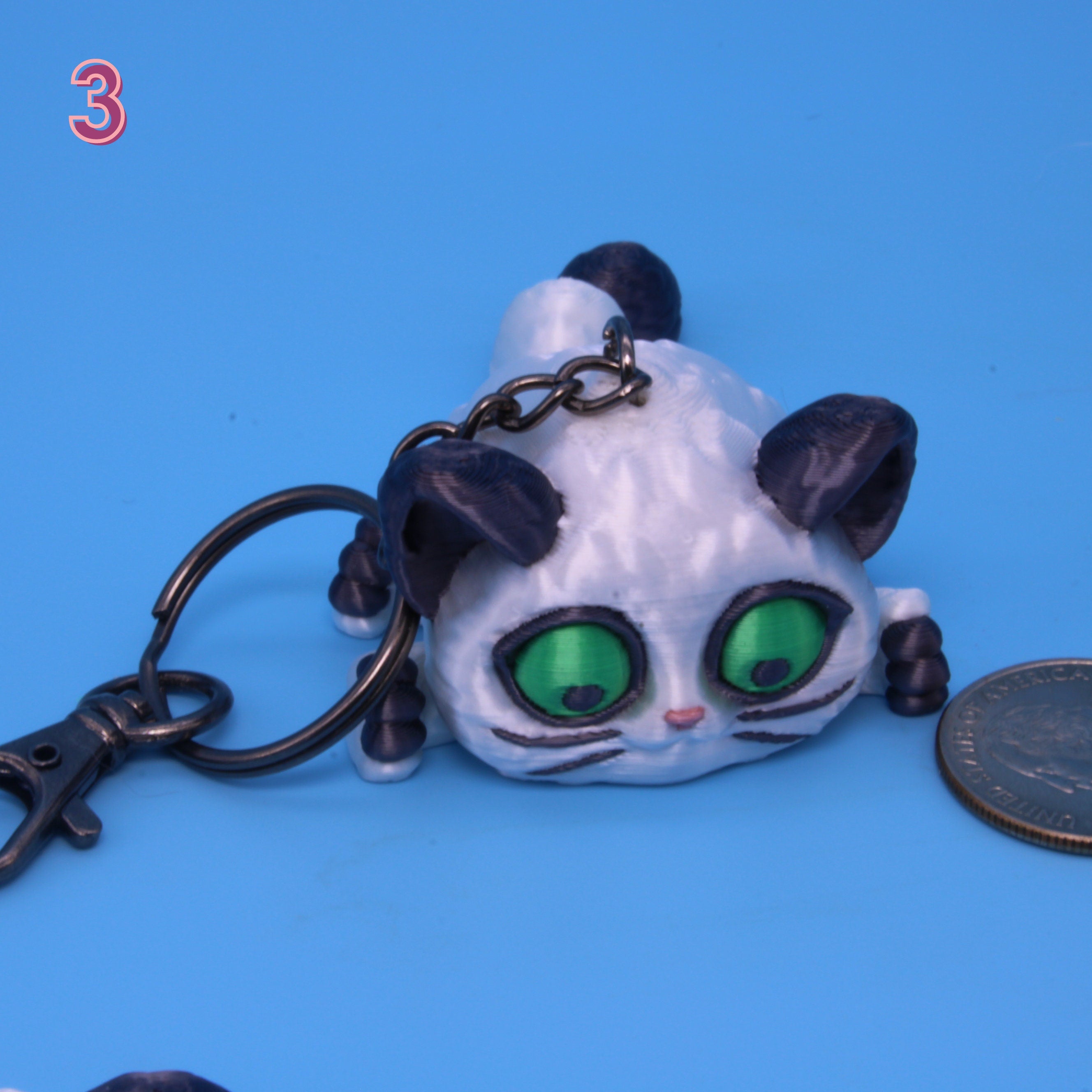 White / Black Cat Puff Keychain - 3D Printed