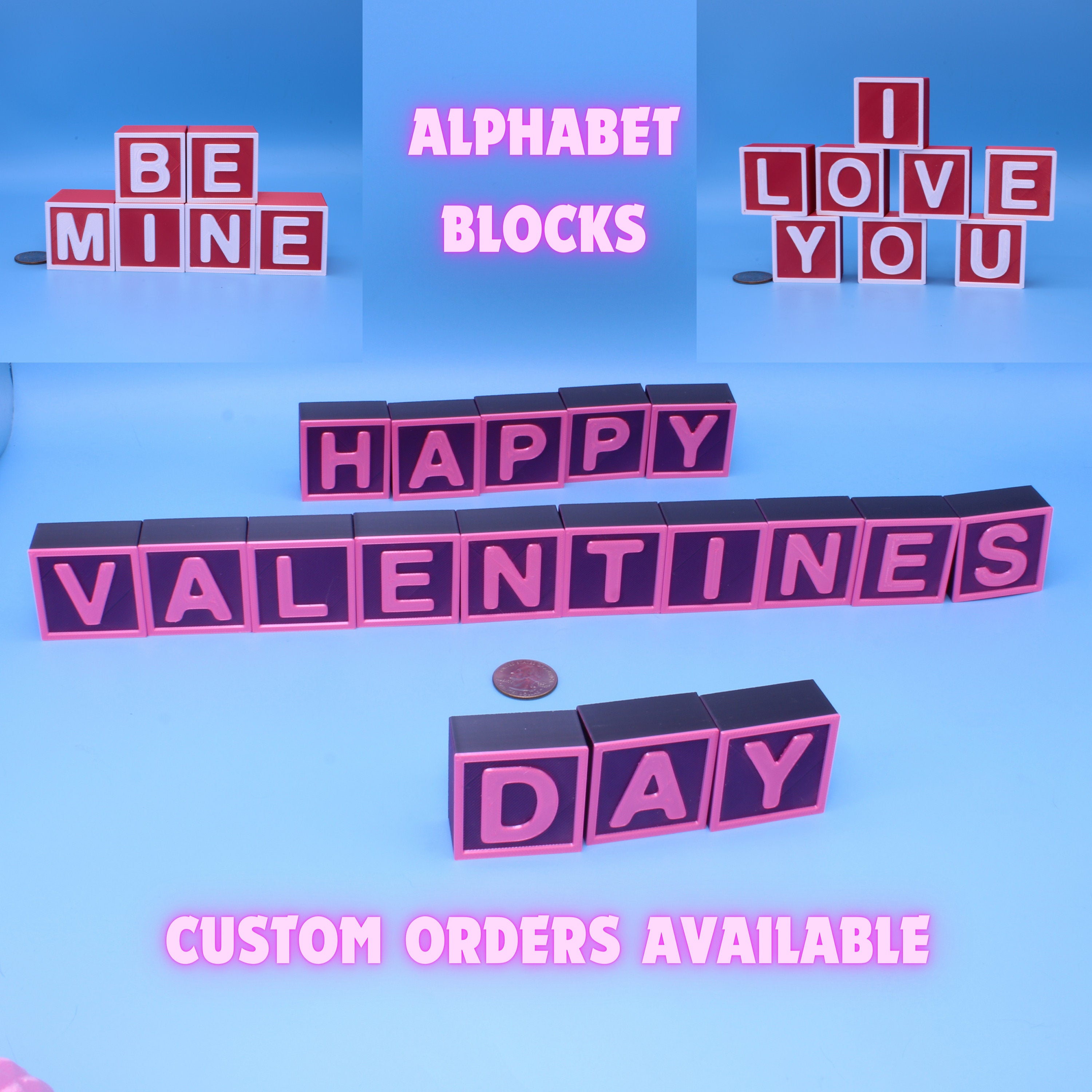 Blocks Valentines Day Themed - 3D Printed