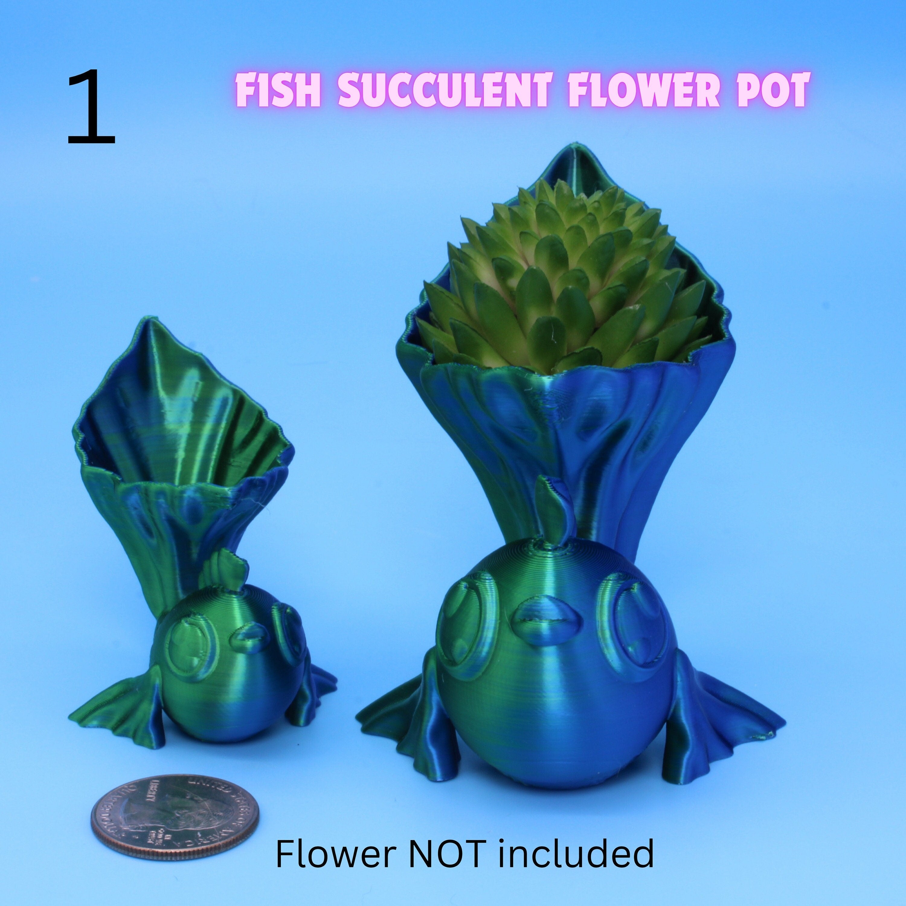 Miniature Fish Plant Holder, 3D Printed Flower pot for succulents